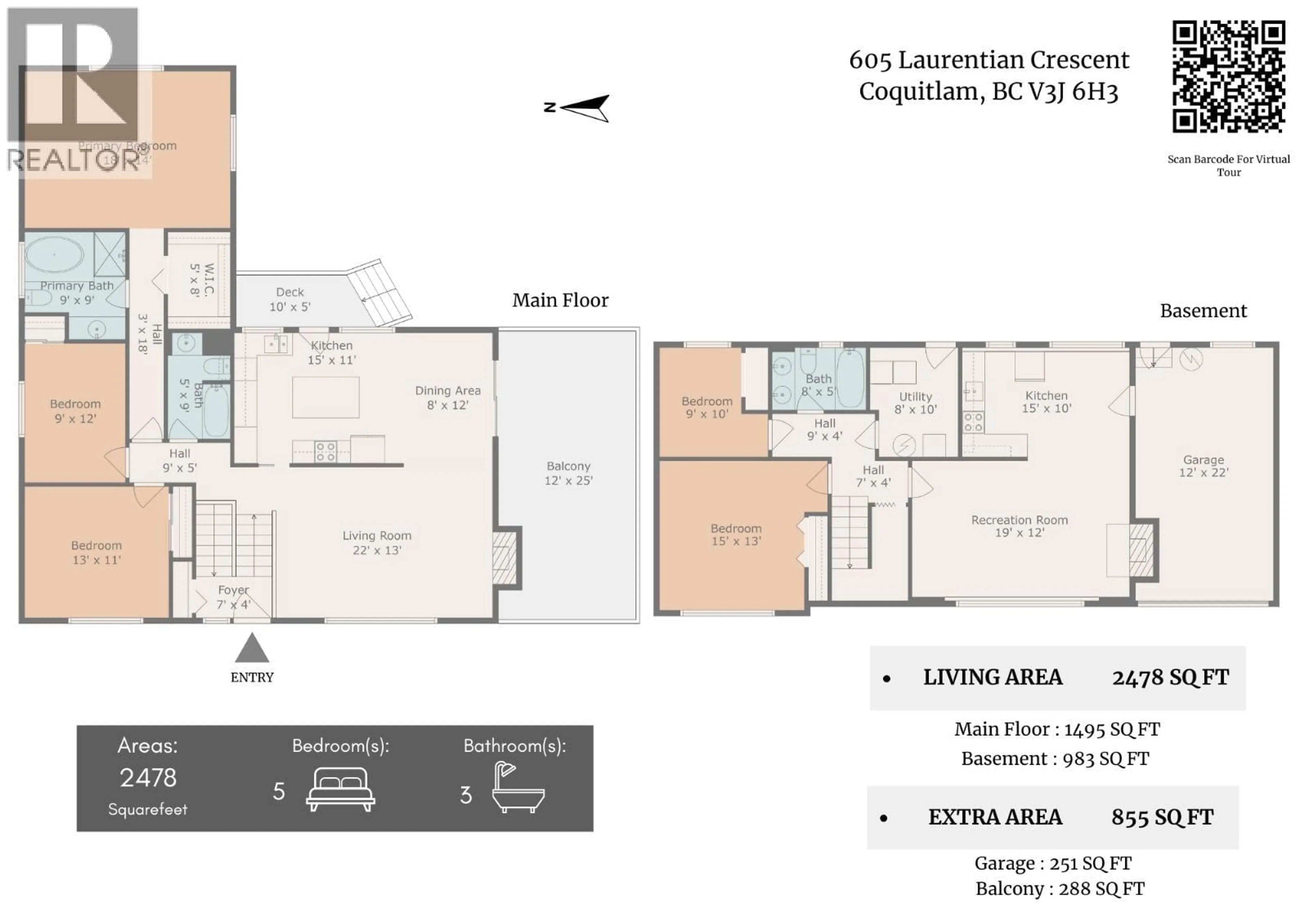 Floor plan for 605 LAURENTIAN CRESCENT, Coquitlam British Columbia V3J6H3
