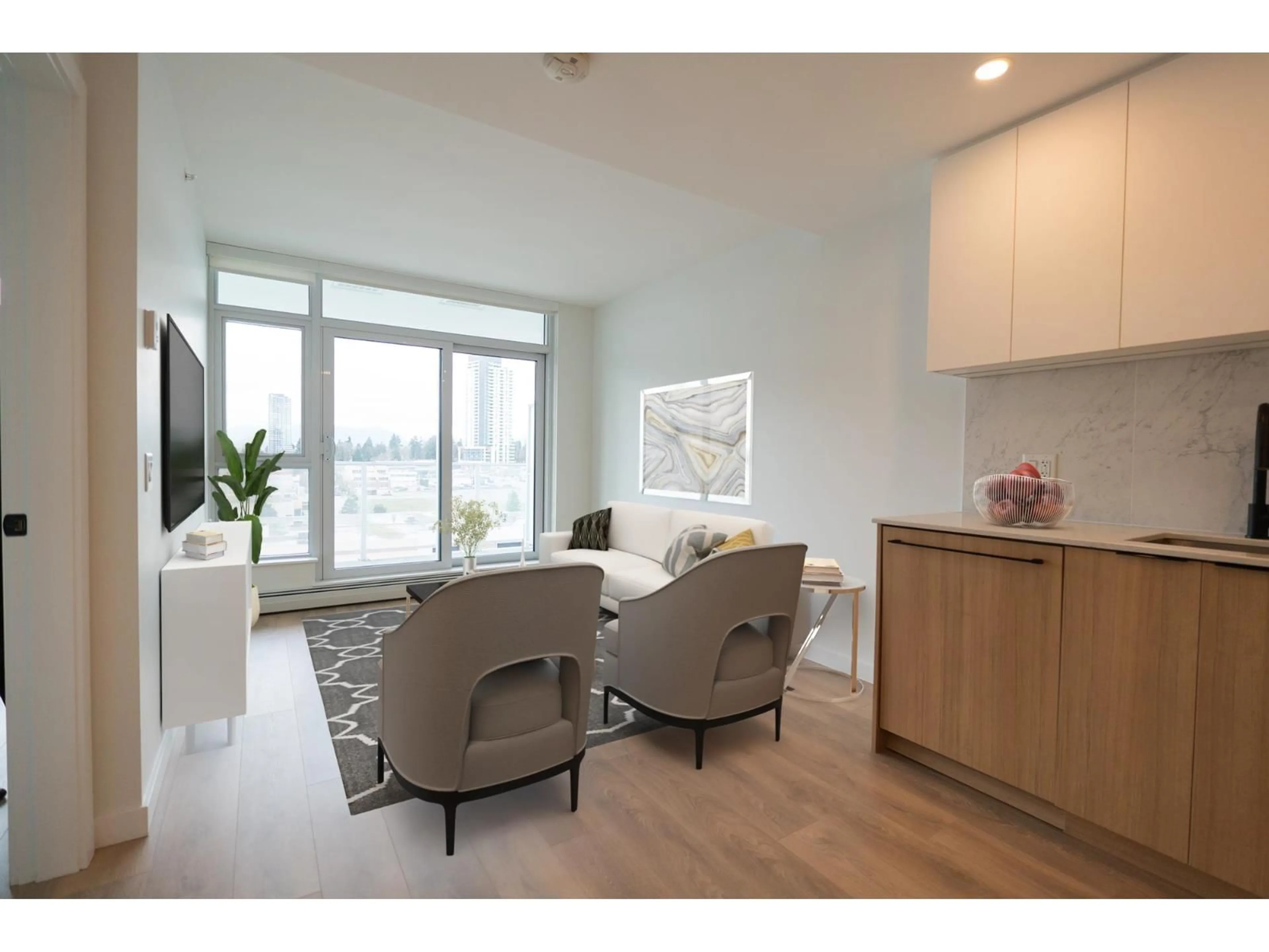 Living room with furniture, wood/laminate floor for 912 - 13685 102, Surrey British Columbia V3T1N7
