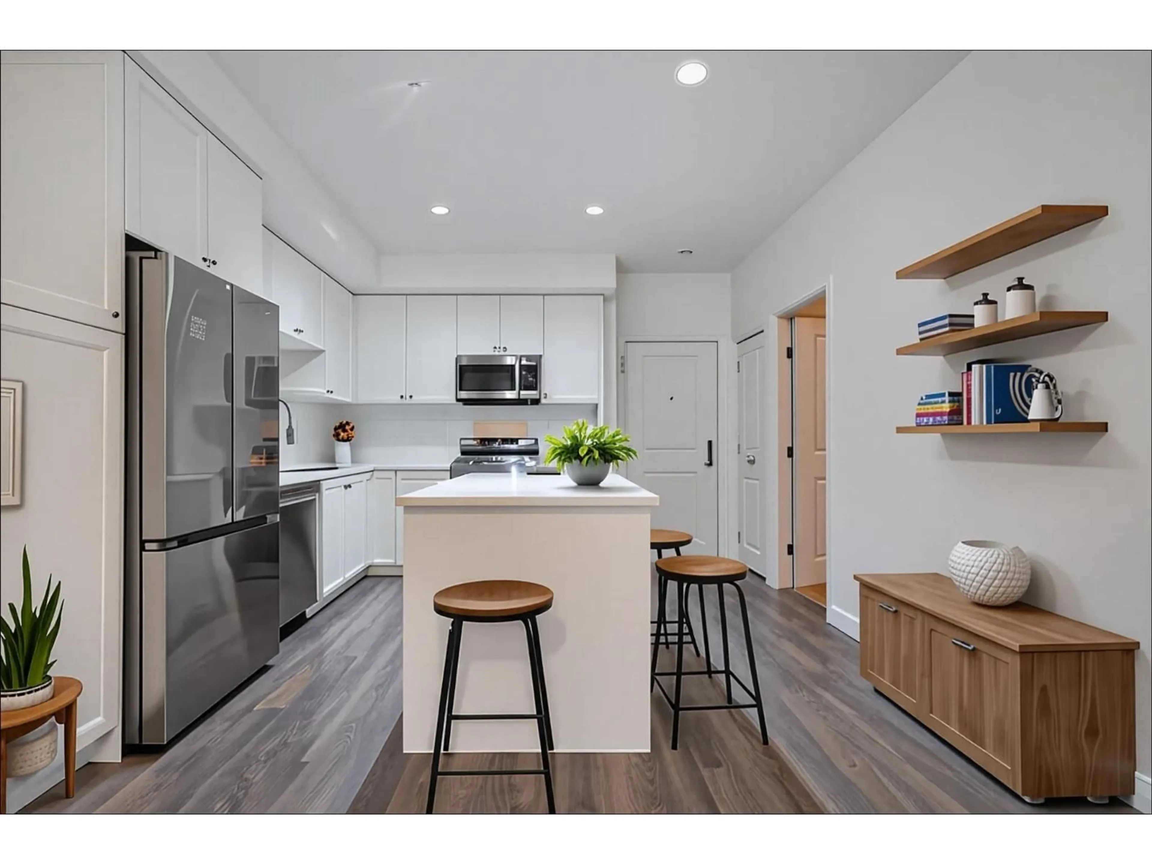 Open concept kitchen, wood/laminate floor for 210 - 15825 85, Surrey British Columbia V4N6W9