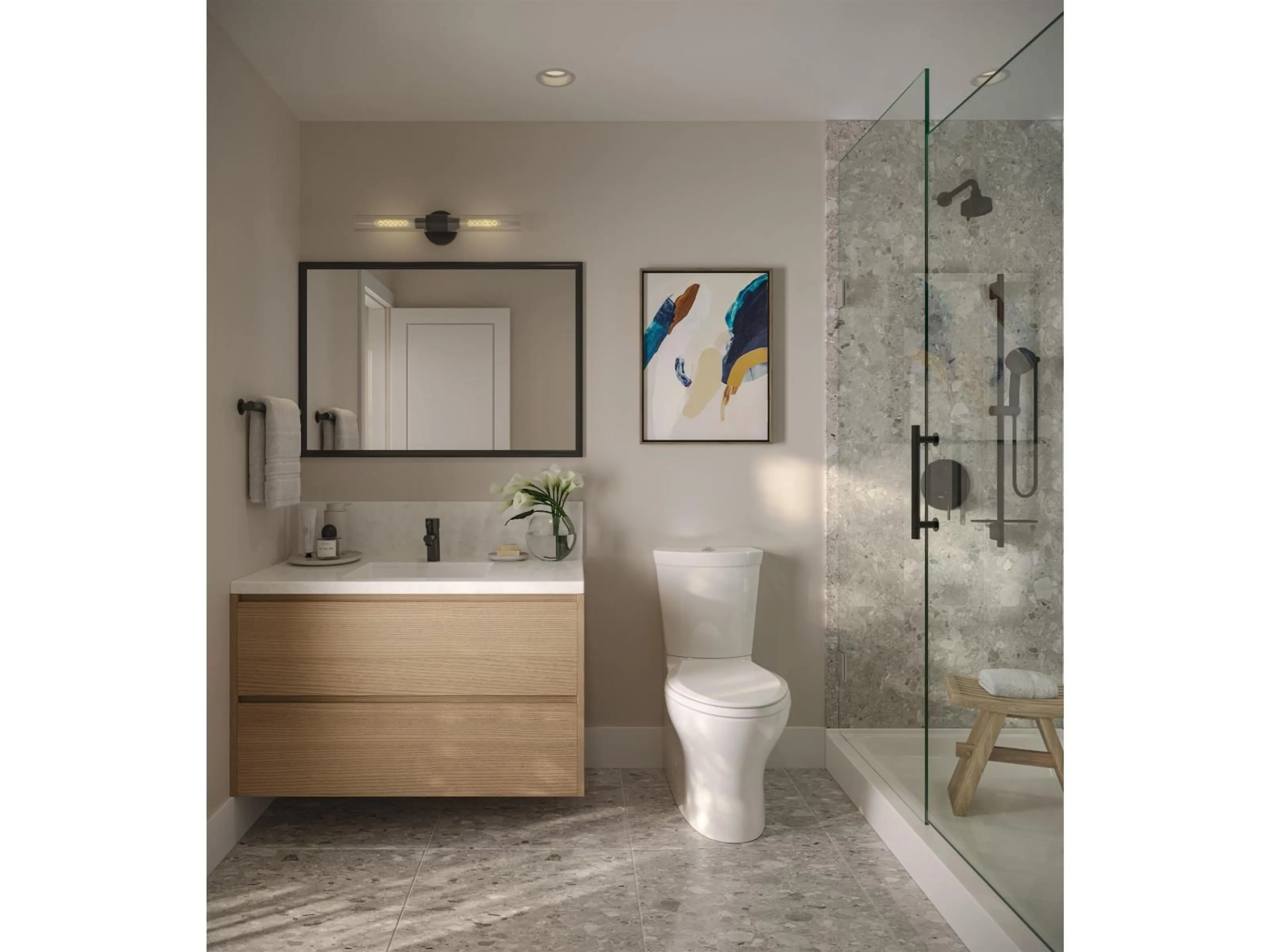Contemporary bathroom, ceramic/tile floor for 423 - 7588 198B, Langley British Columbia V2Y3X9