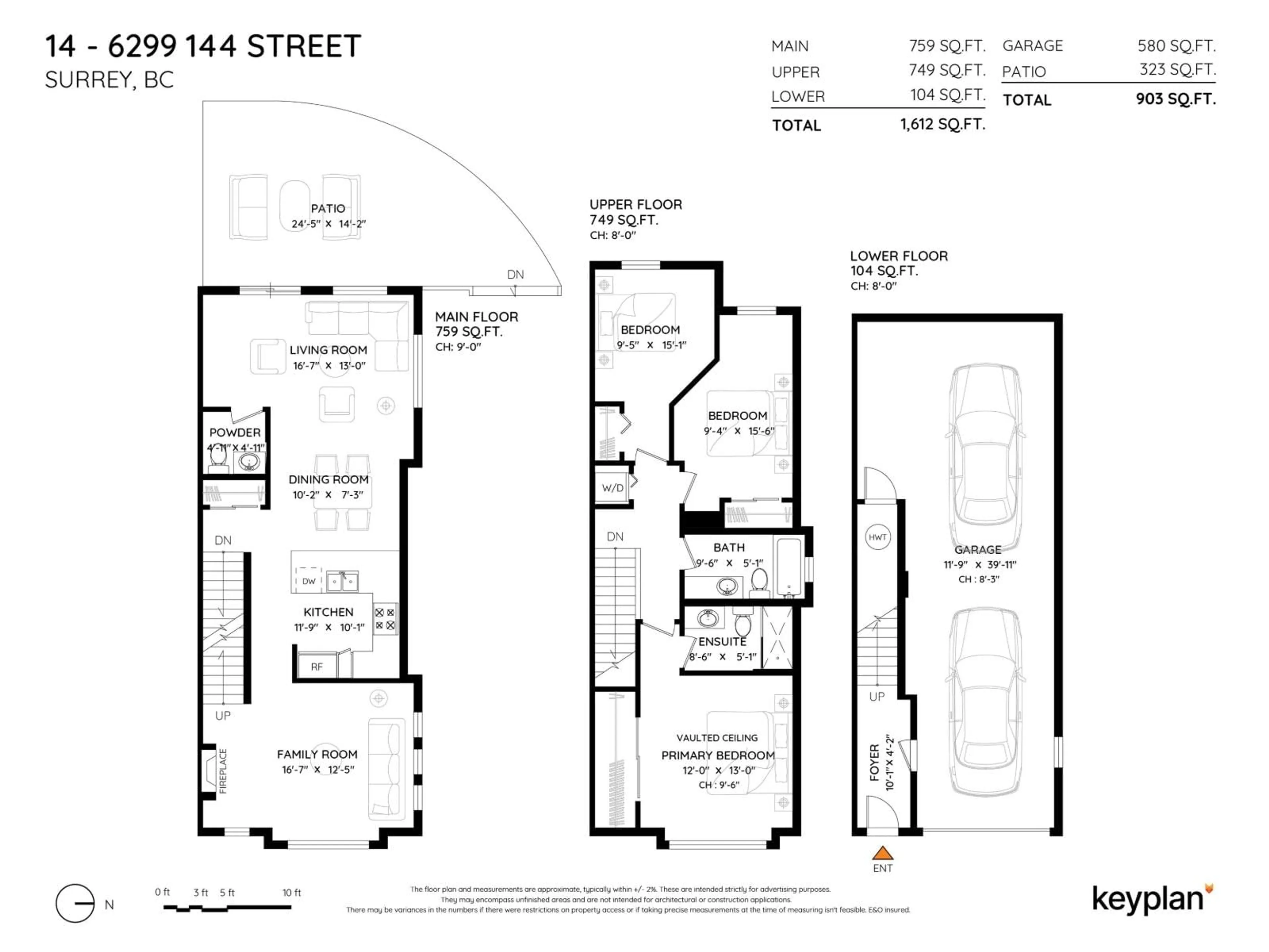Floor plan for 14 - 6299 144, Surrey British Columbia V3X1A2