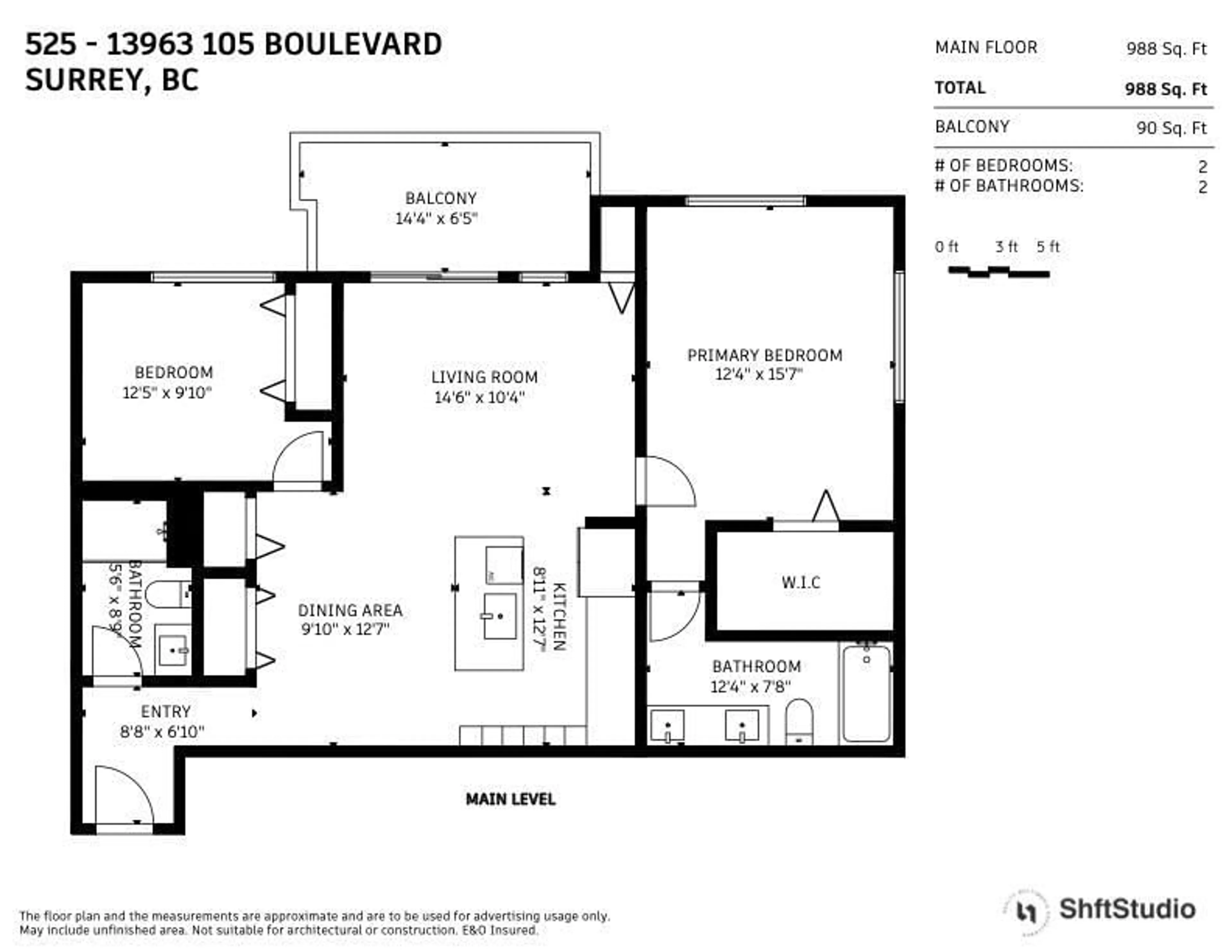 Floor plan for 525 - 13963 105, Surrey British Columbia V3T0M9