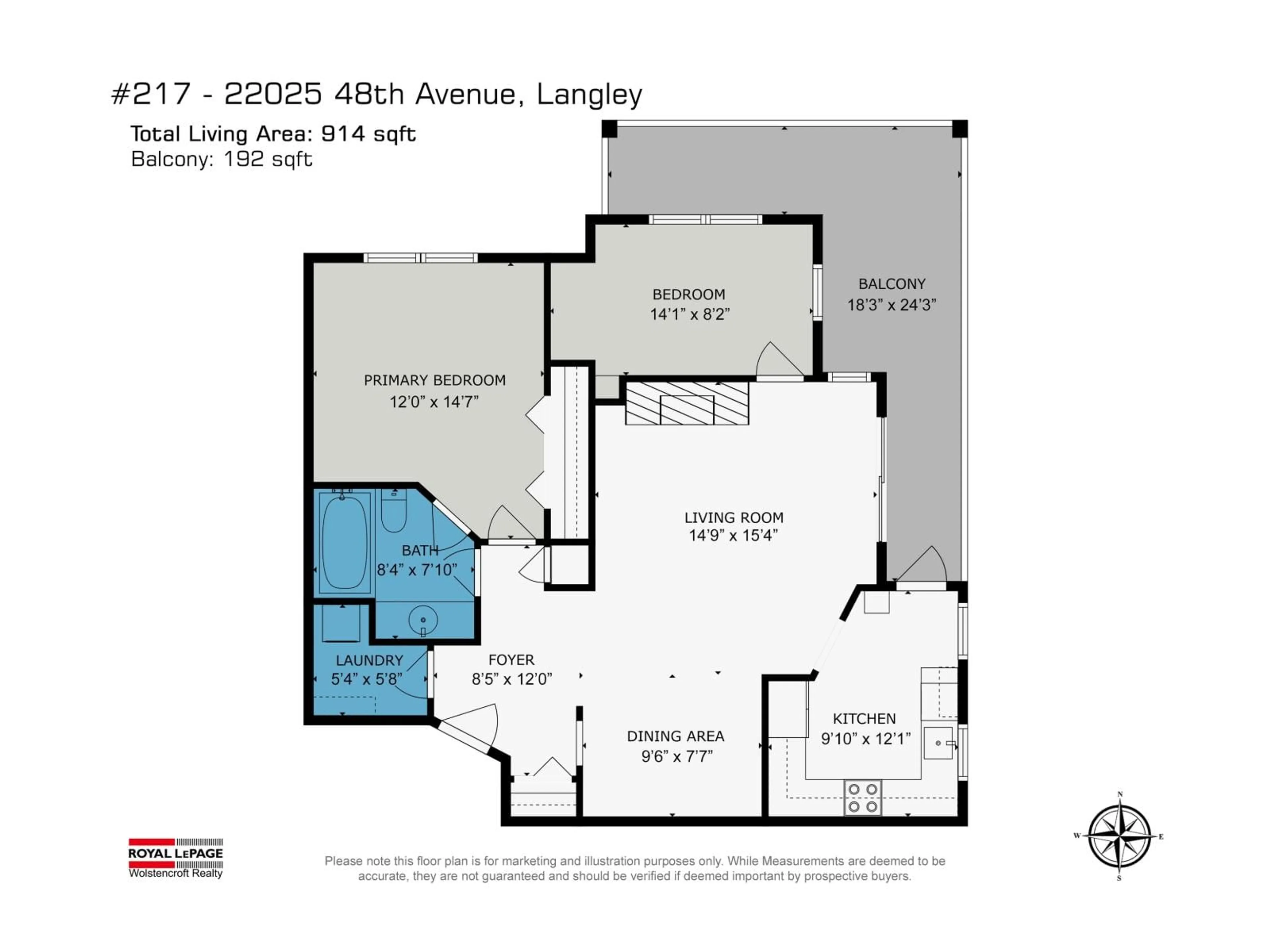 Floor plan for 217 - 22025 48, Langley British Columbia V3A8L2