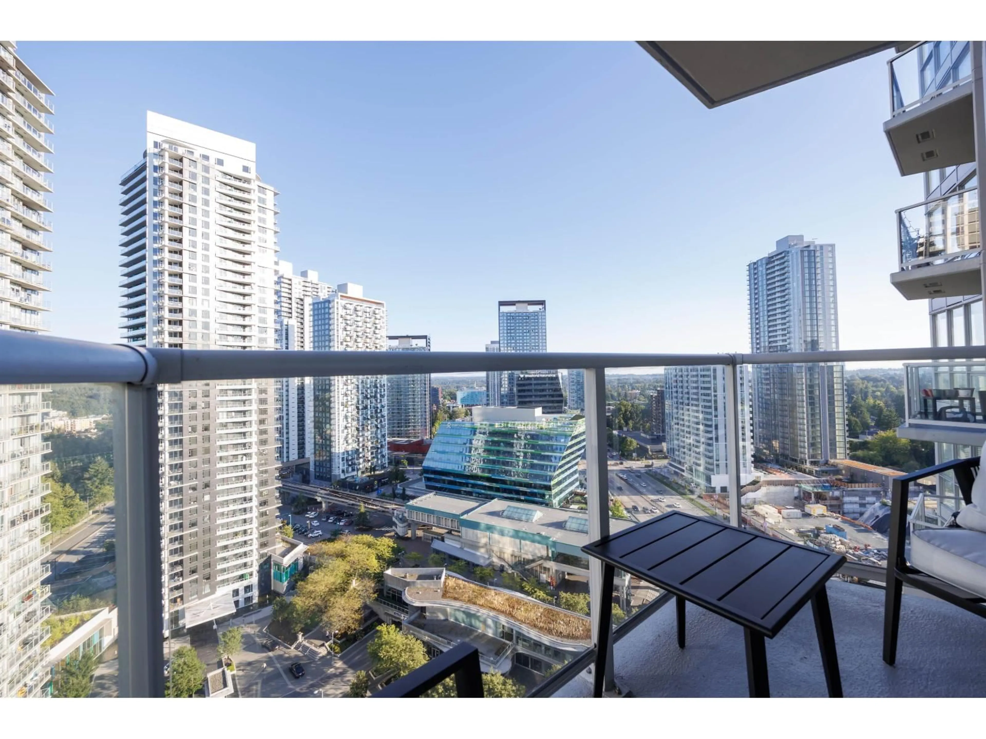 Balcony in the apartment, city buildings view from balcony for 2207 - 13618 100, Surrey British Columbia V3T0A8