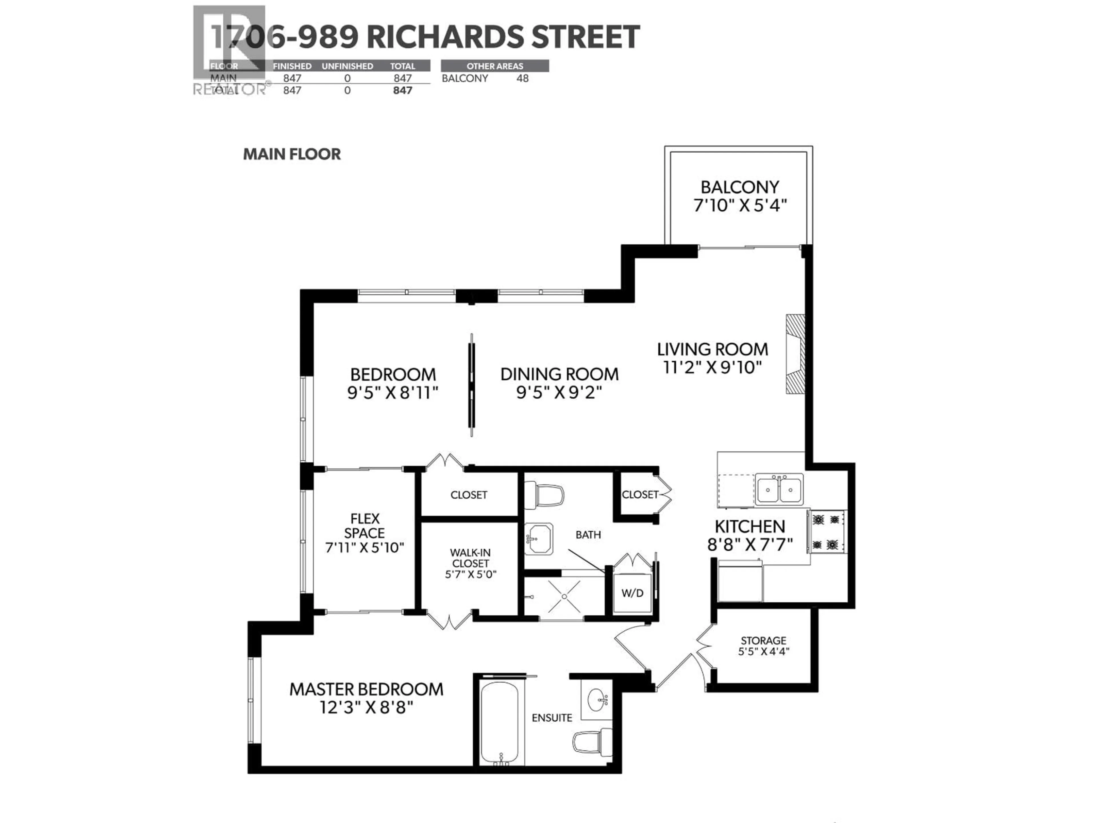 Floor plan for 1406 - 989 RICHARDS STREET, Vancouver British Columbia V6B6R6