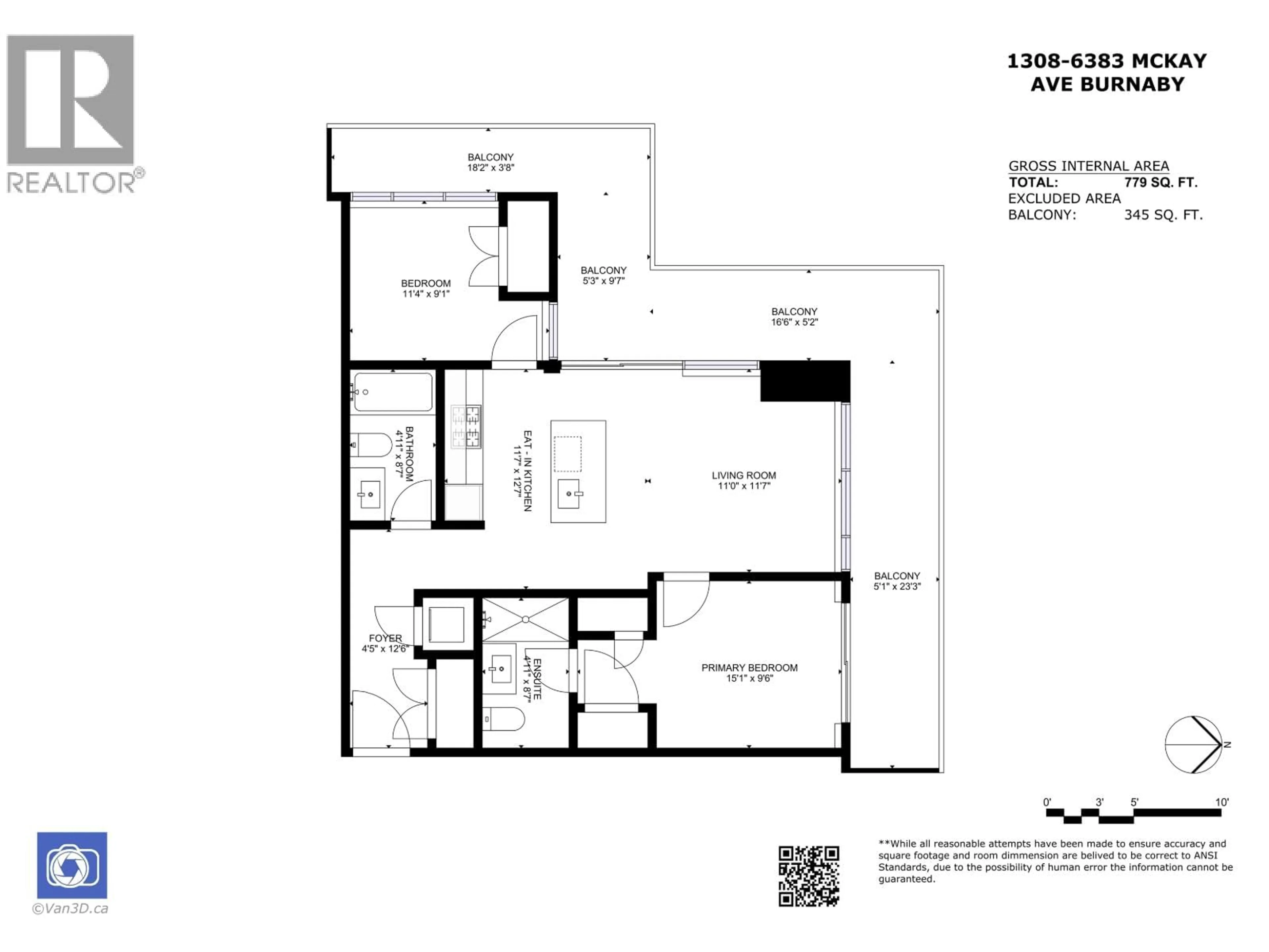 Floor plan for 1308 - 6383 MCKAY AVENUE, Burnaby British Columbia V5H0H8