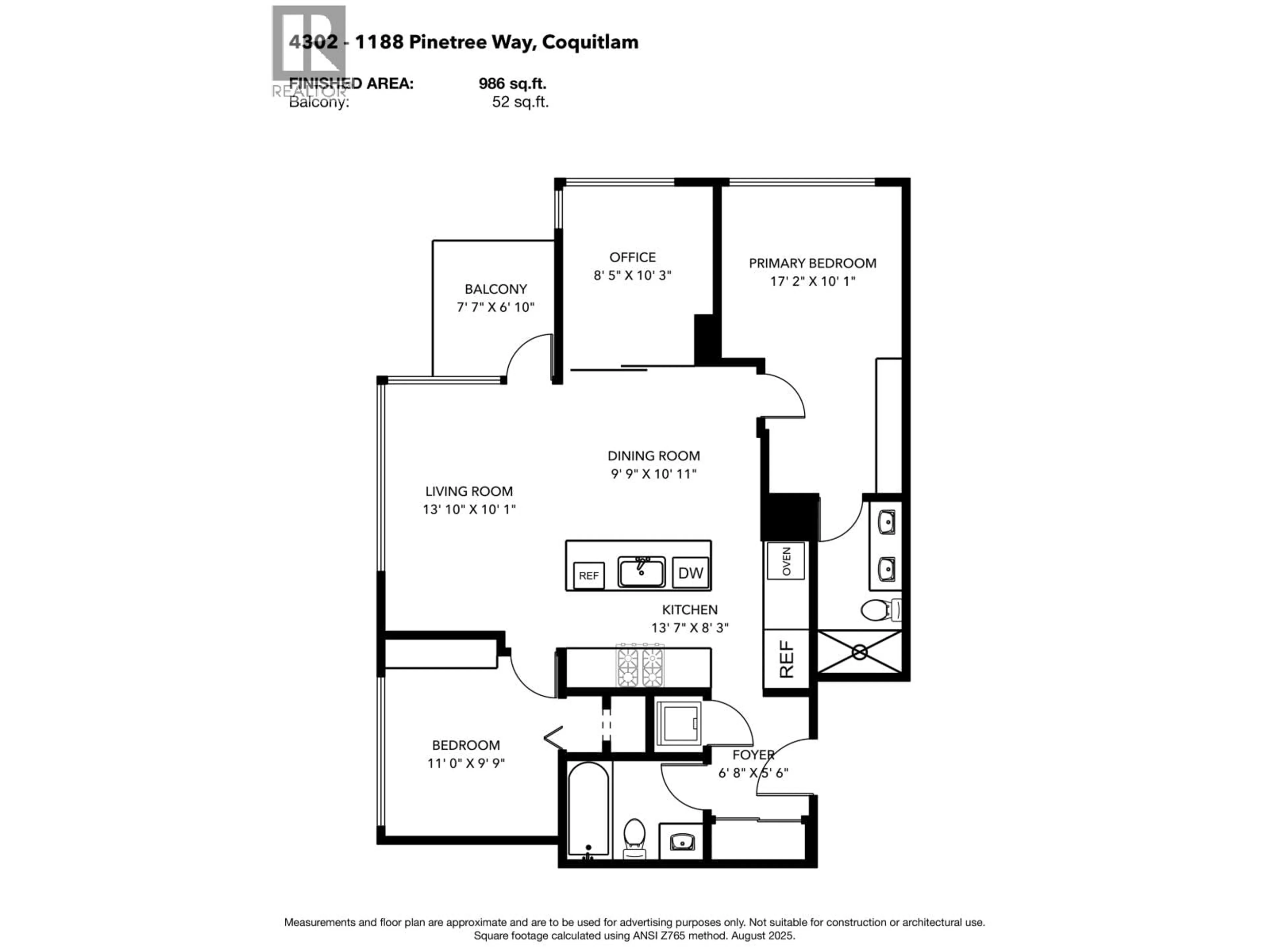 Floor plan for 4302 - 1188 PINETREE WAY, Coquitlam British Columbia V3B0K9