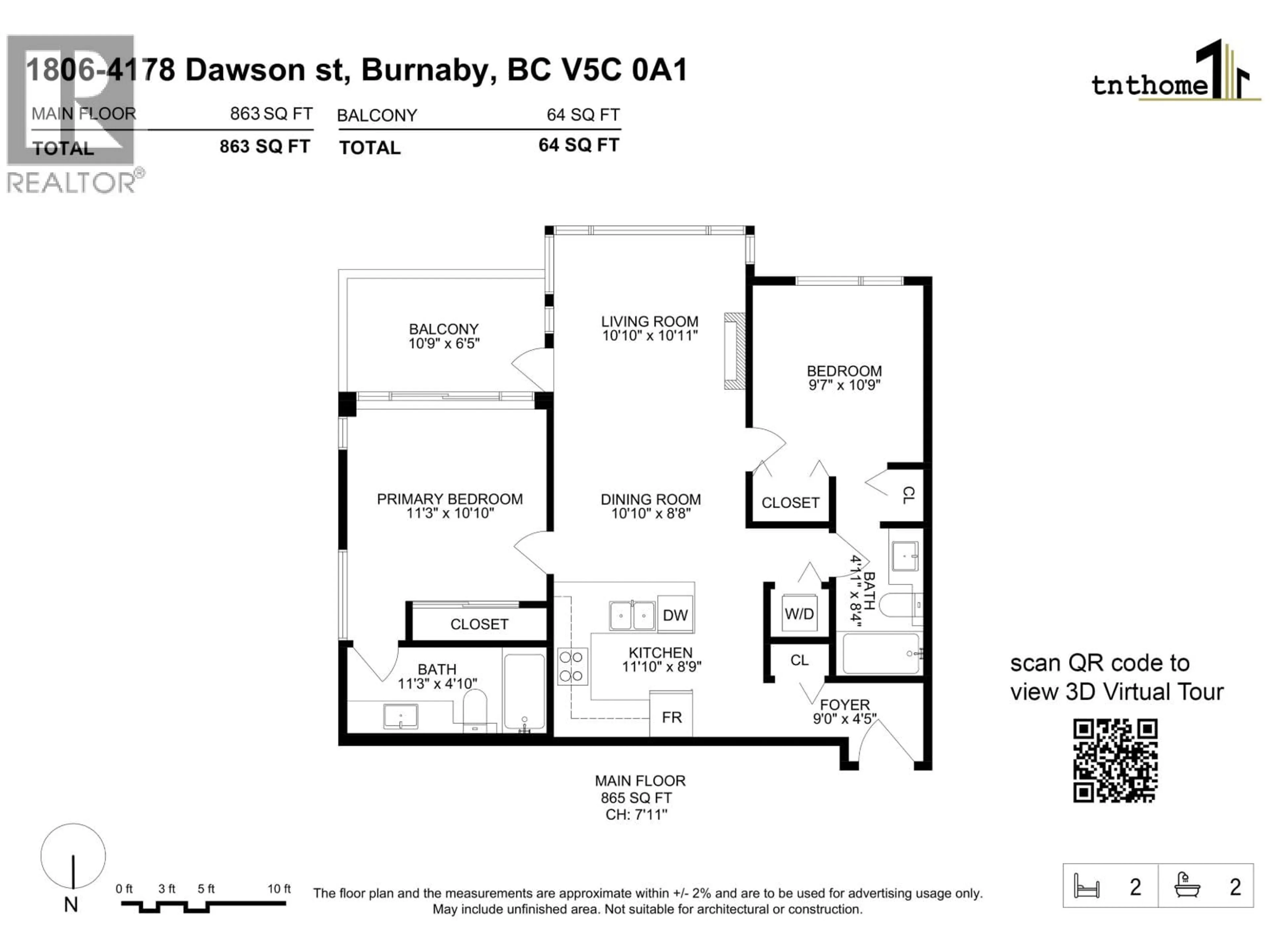 Floor plan for 1806 - 4178 DAWSON STREET, Burnaby British Columbia V5C4B3