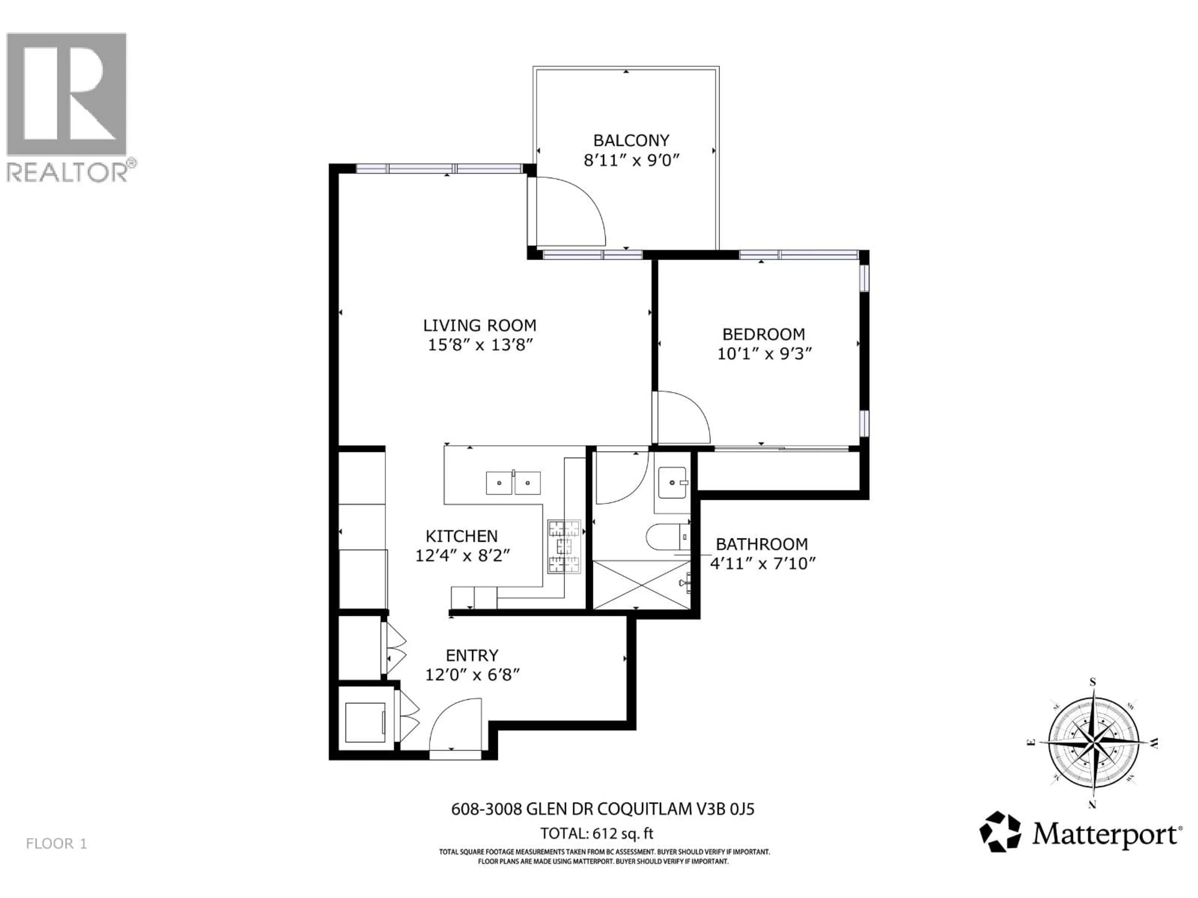 Floor plan for 608 - 3008 GLEN DRIVE, Coquitlam British Columbia V3B0J5