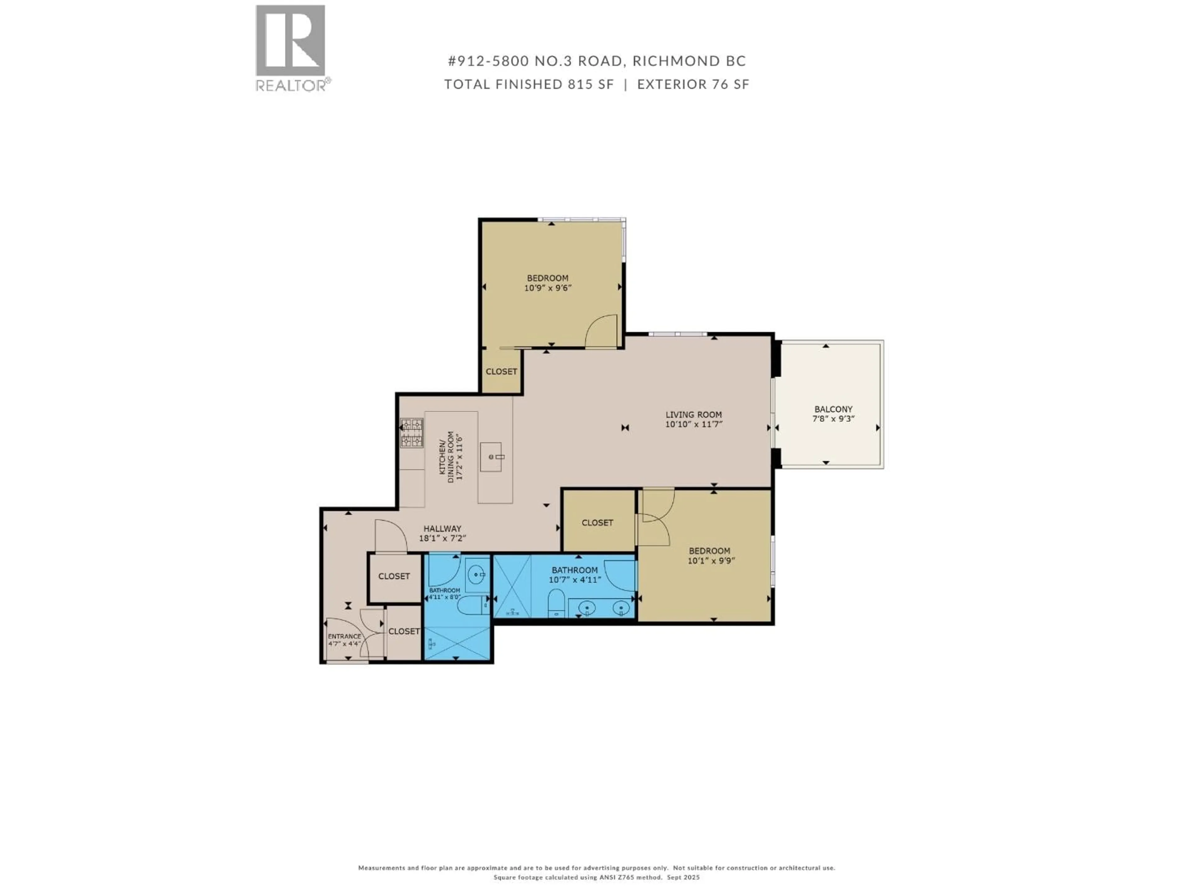 Floor plan for 912 - 5580 NO. 3 ROAD, Richmond British Columbia V6X0R8