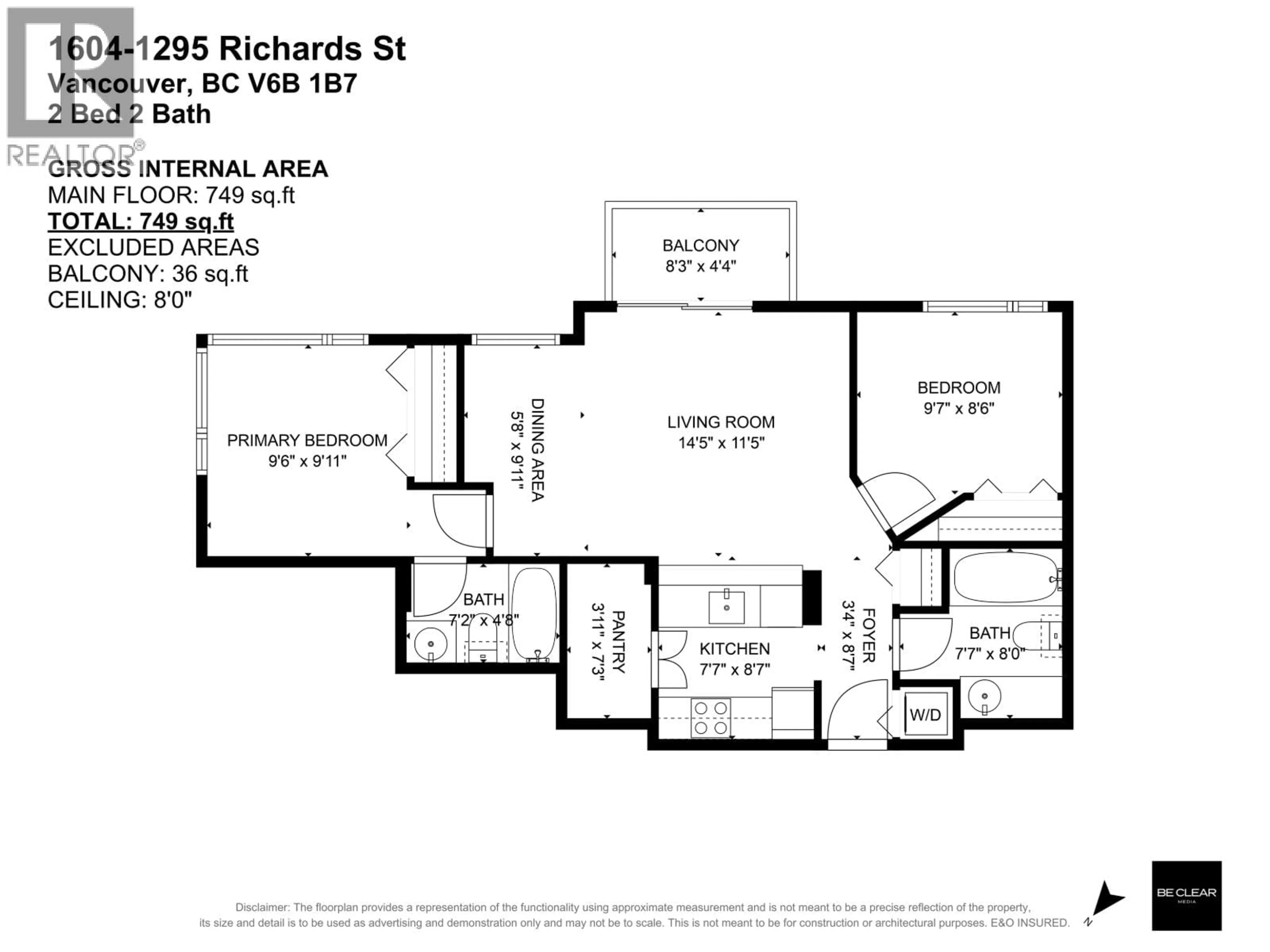 Floor plan for 1604 - 1295 RICHARDS STREET, Vancouver British Columbia V6B1B7