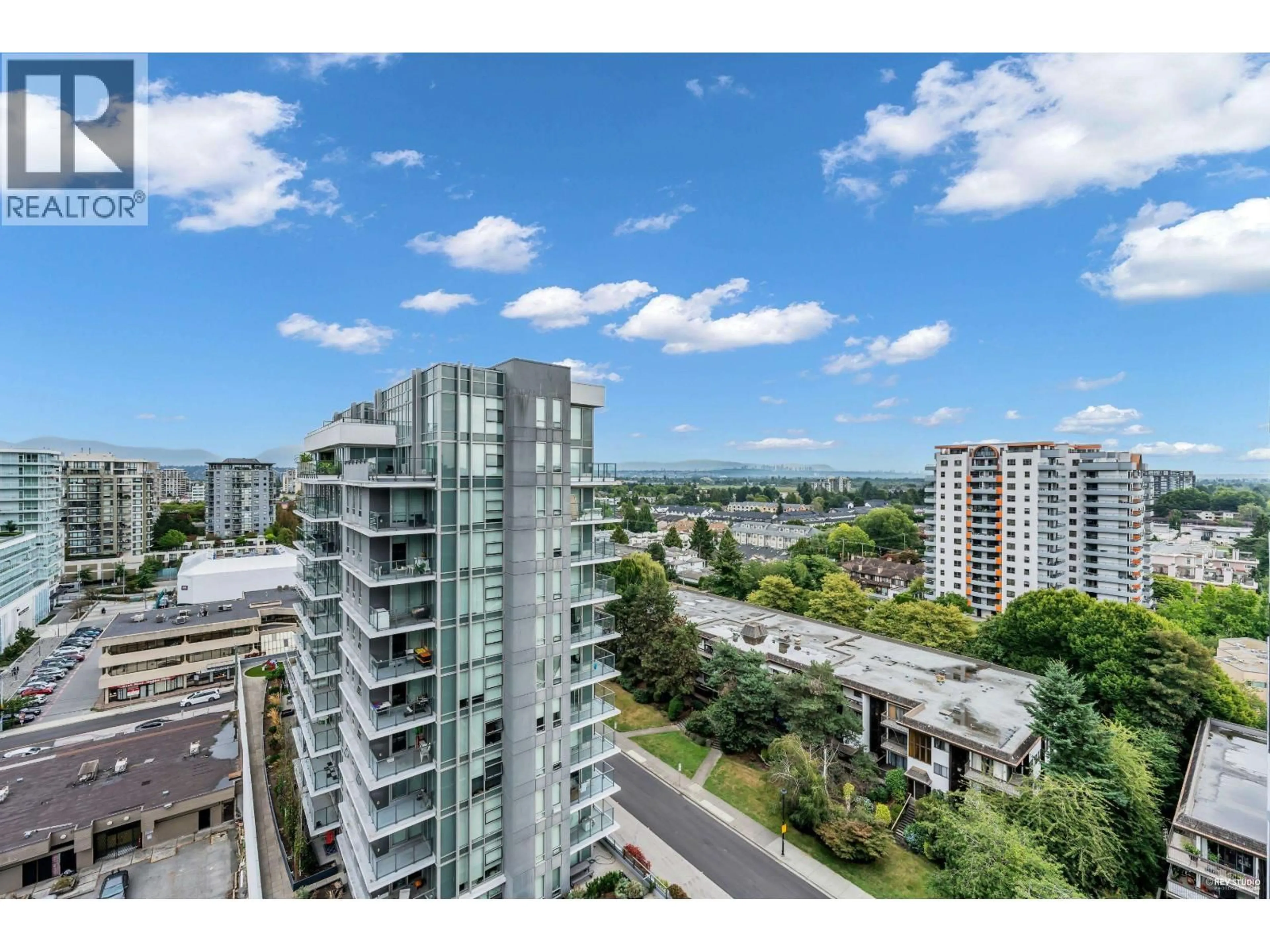A pic from outside/outdoor area/front of a property/back of a property/a pic from drone, city buildings view from balcony for 1404 - 6633 BUSWELL STREET, Richmond British Columbia V6Y0M3