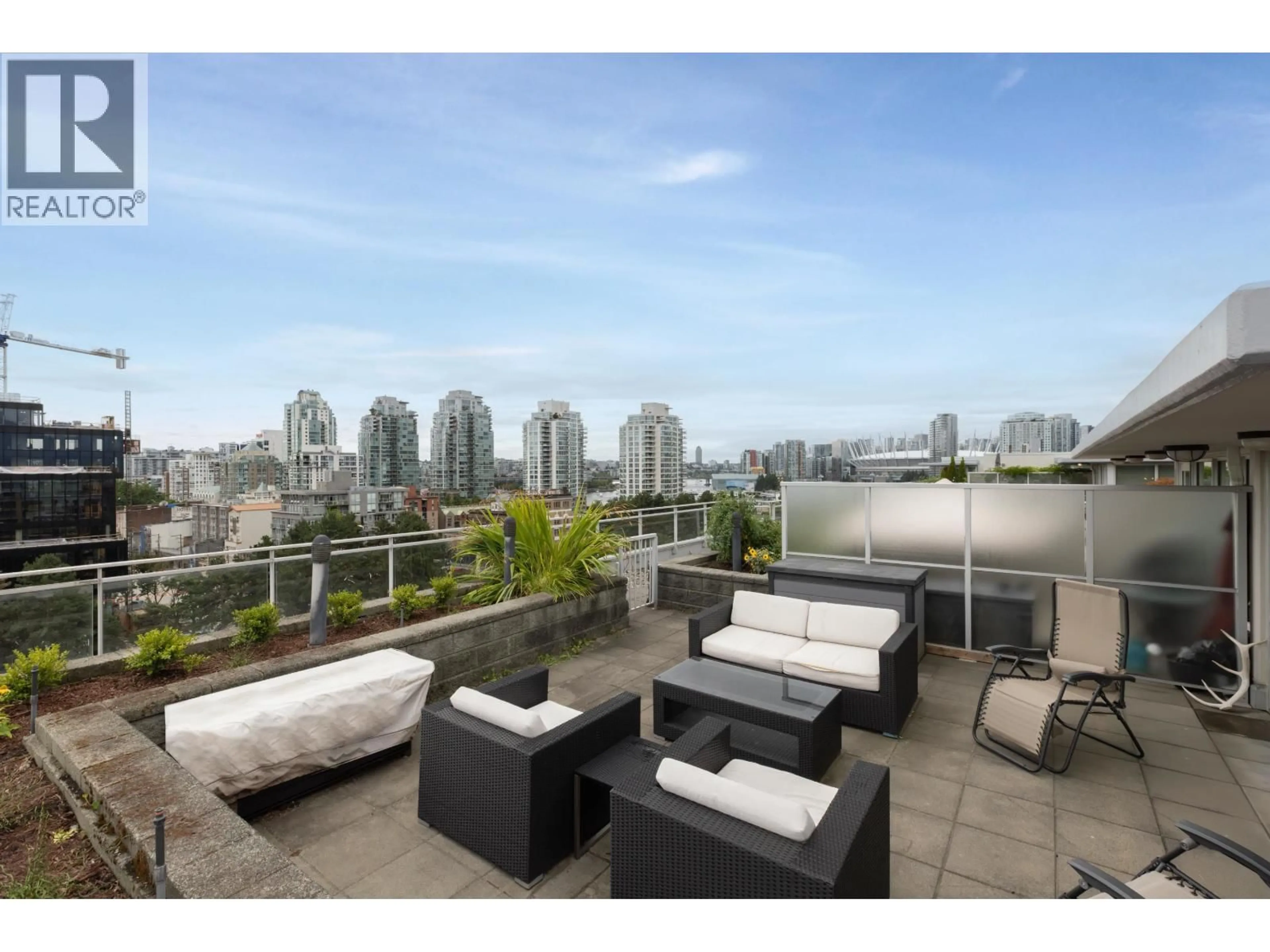 Patio, city buildings view from balcony for PH907 - 221 UNION STREET, Vancouver British Columbia V6A0B4