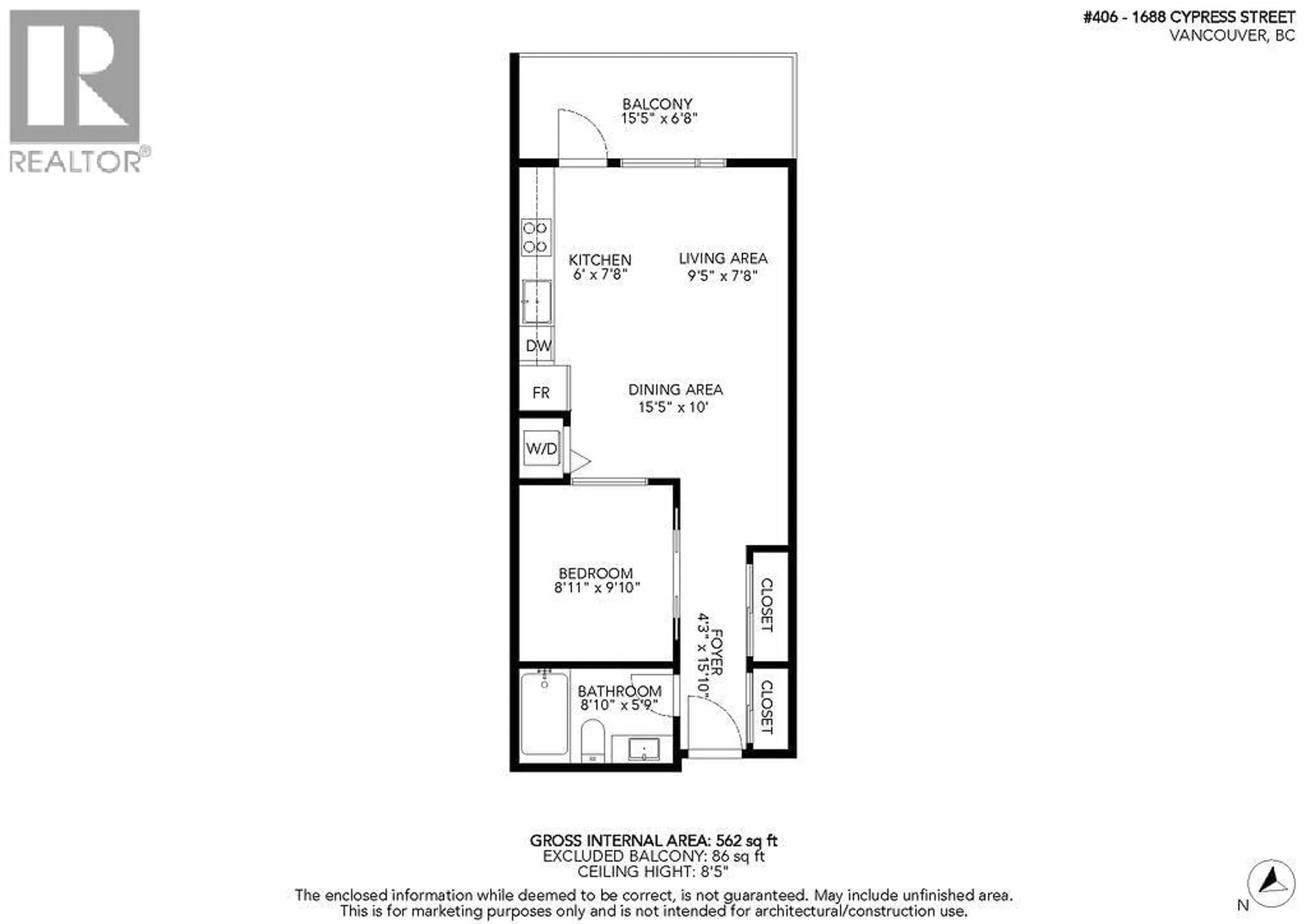 Floor plan for 406 - 1688 CYPRESS STREET, Vancouver British Columbia V6J5J1