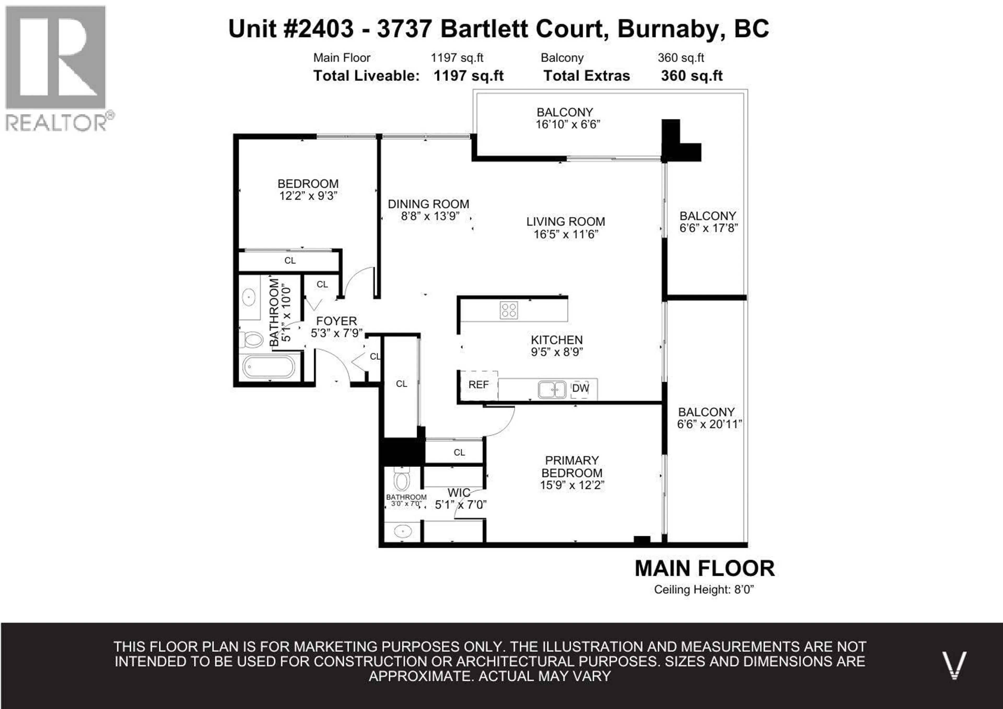 Floor plan for 2403 - 3737 BARTLETT COURT, Burnaby British Columbia V3J7E3