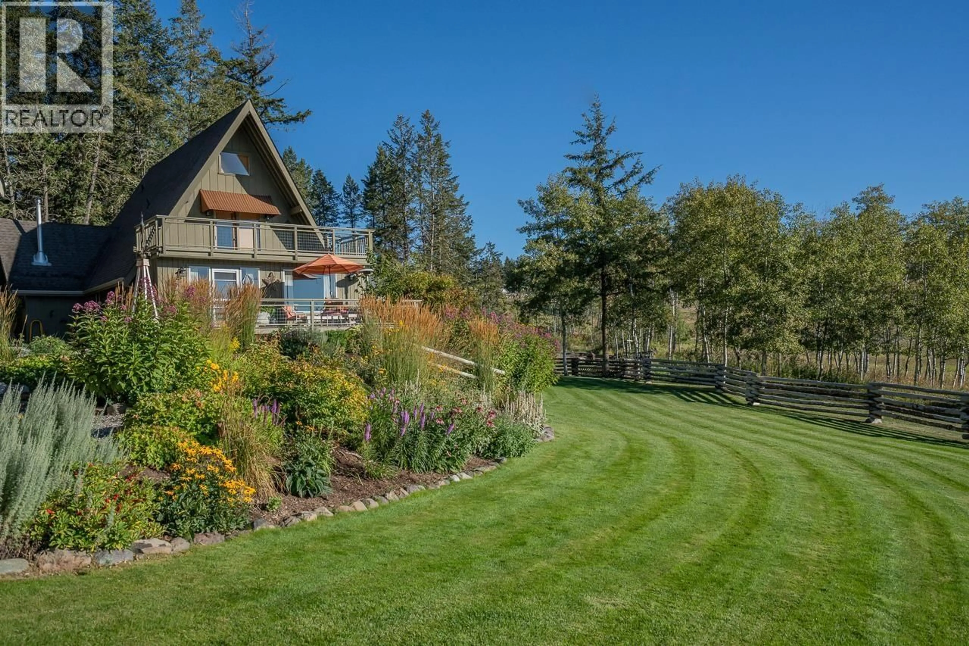 A pic from outside/outdoor area/front of a property/back of a property/a pic from drone, water/lake/river/ocean view for 5058 BLOCK DRIVE, 108 Mile Ranch British Columbia V0K2Z0