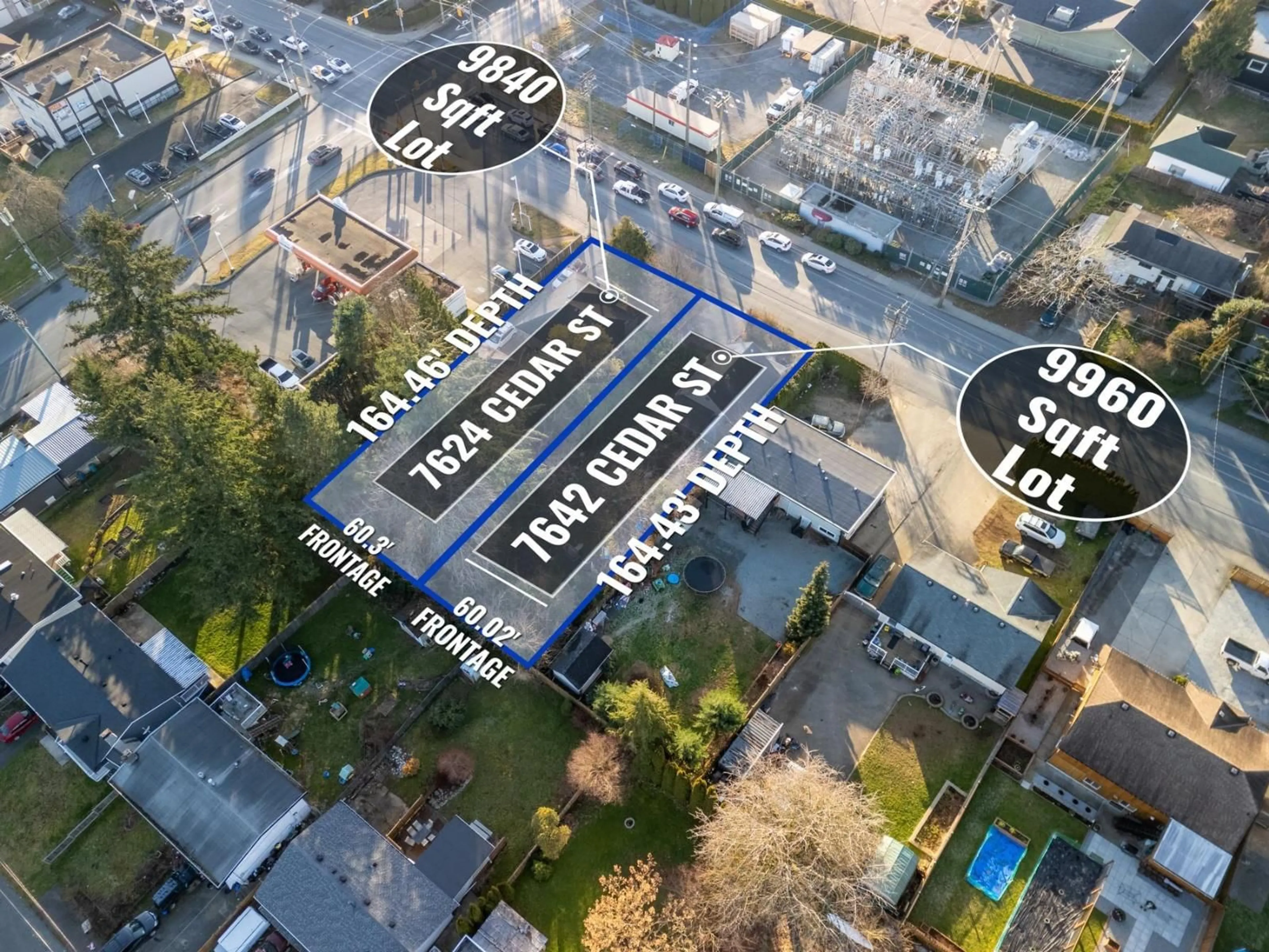 A pic from outside/outdoor area/front of a property/back of a property/a pic from drone, street for 7624 CEDAR, Mission British Columbia V2V3M5