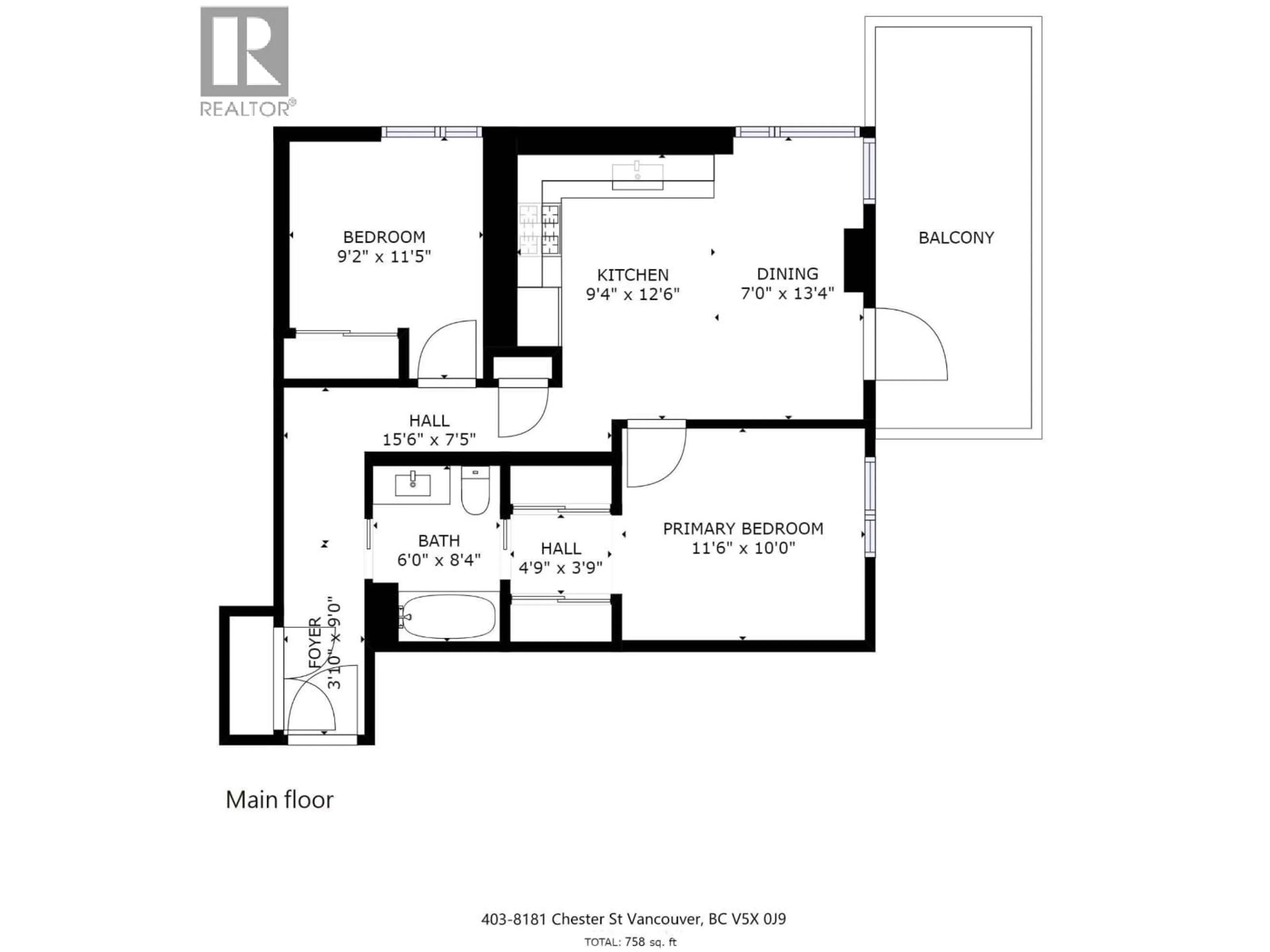 Floor plan for 403 - 8181 CHESTER STREET, Vancouver British Columbia V5X0J9
