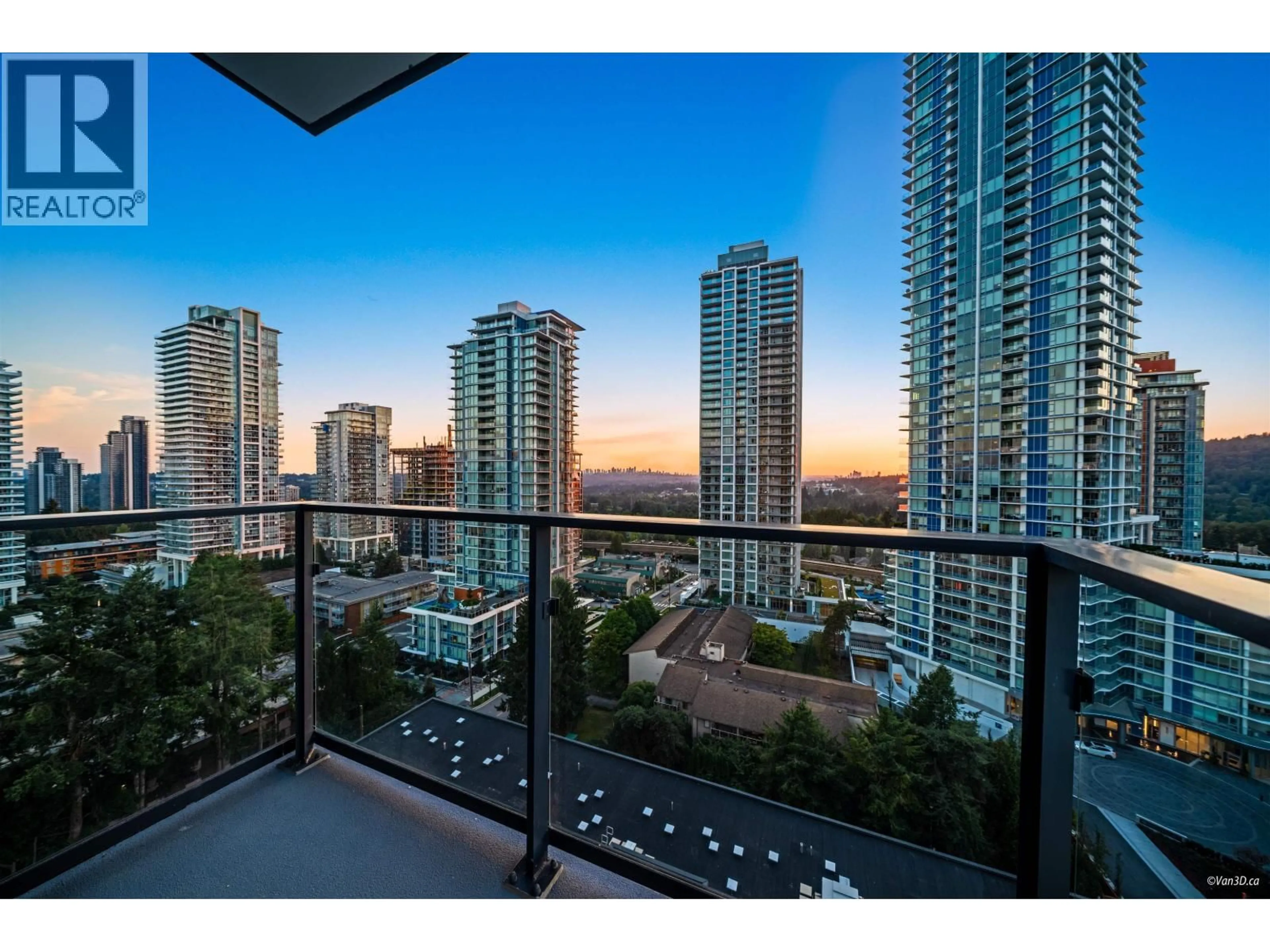 Balcony in the apartment, city buildings view from balcony for 1407 - 537 COTTONWOOD AVENUE, Coquitlam British Columbia V3J0S4