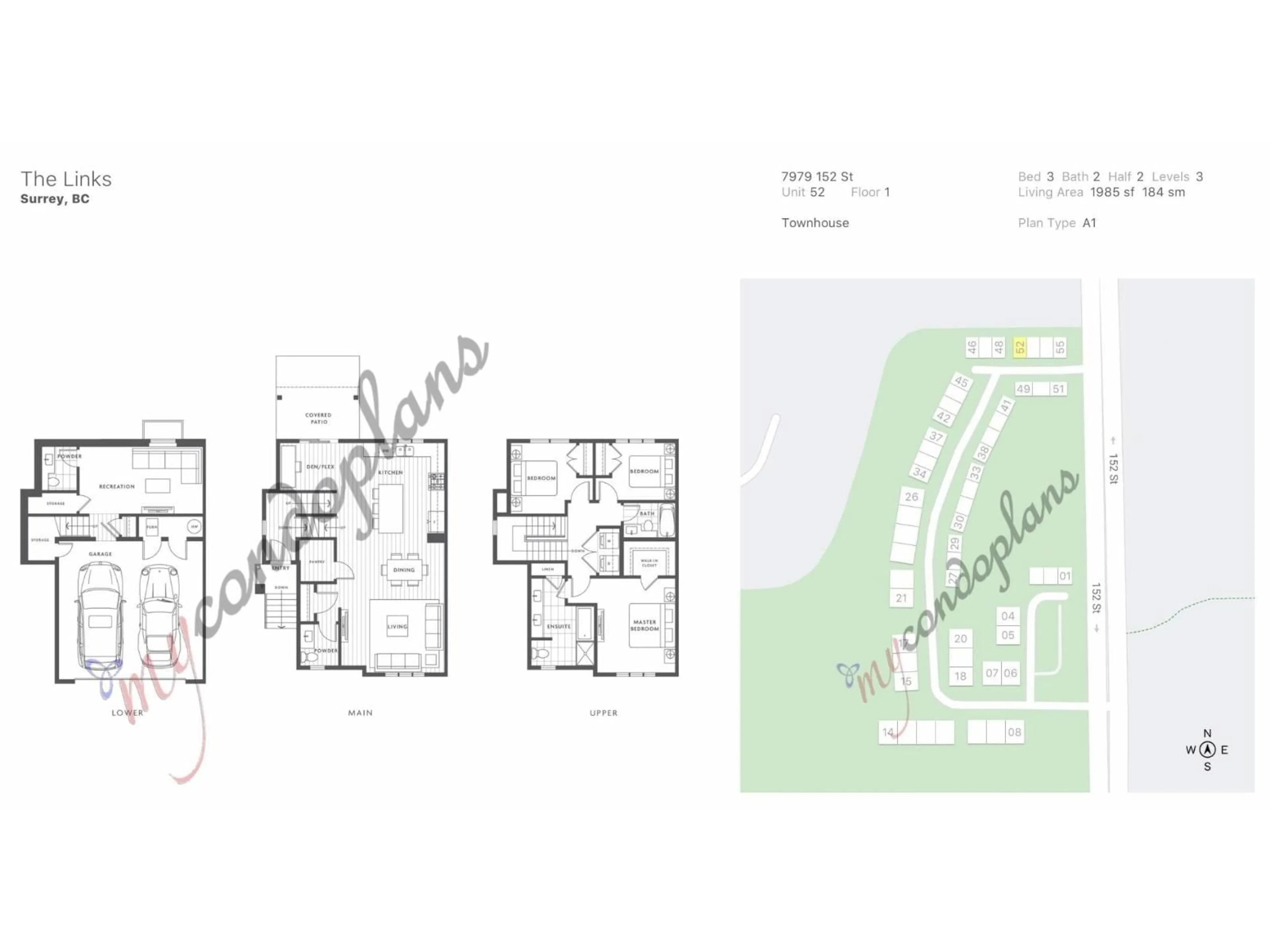 Floor plan for 52 - 7979 152, Surrey British Columbia V3S7S7