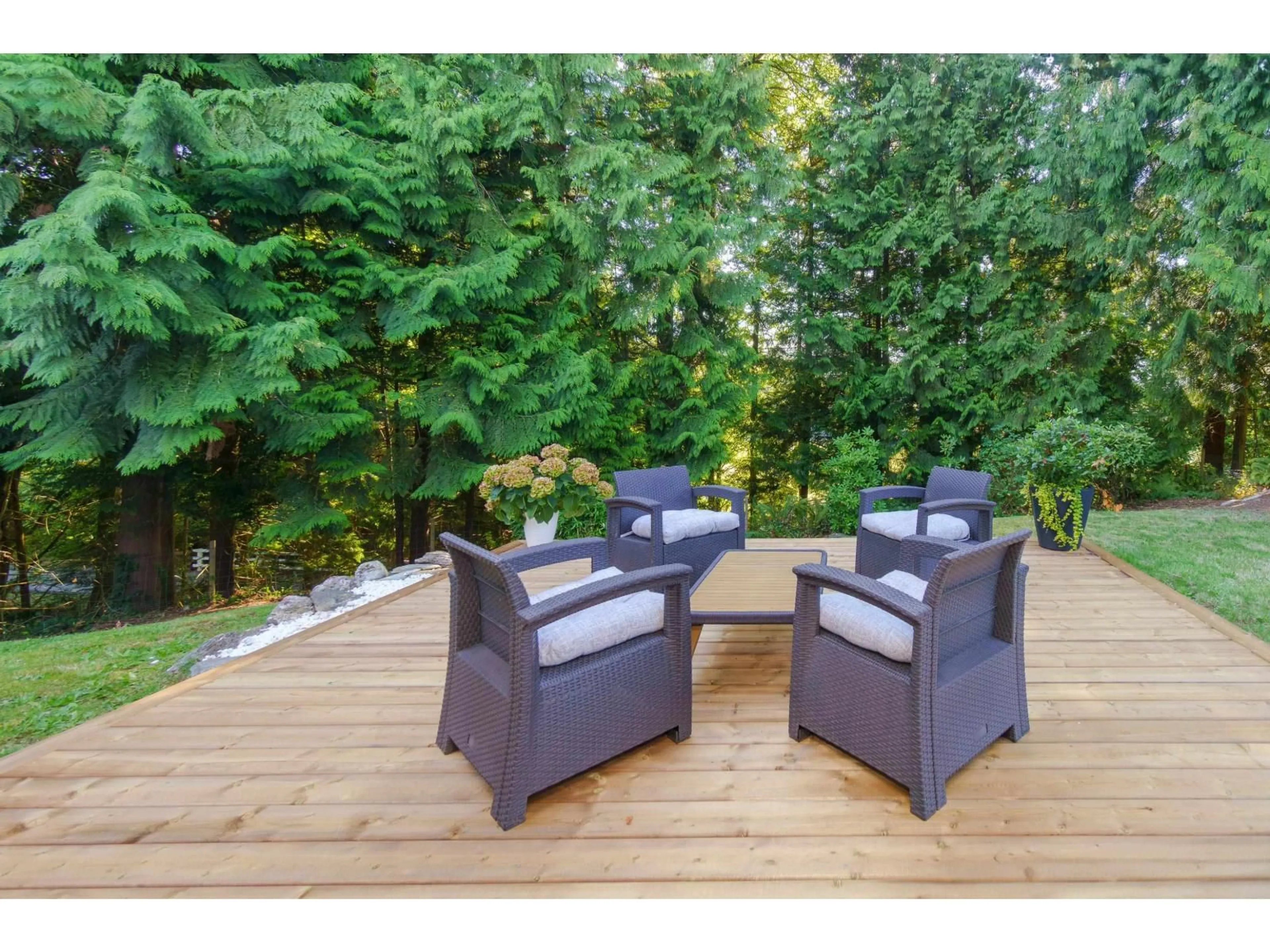 Patio, forest/trees view for 4505 196TH, Surrey British Columbia V3Z0L7