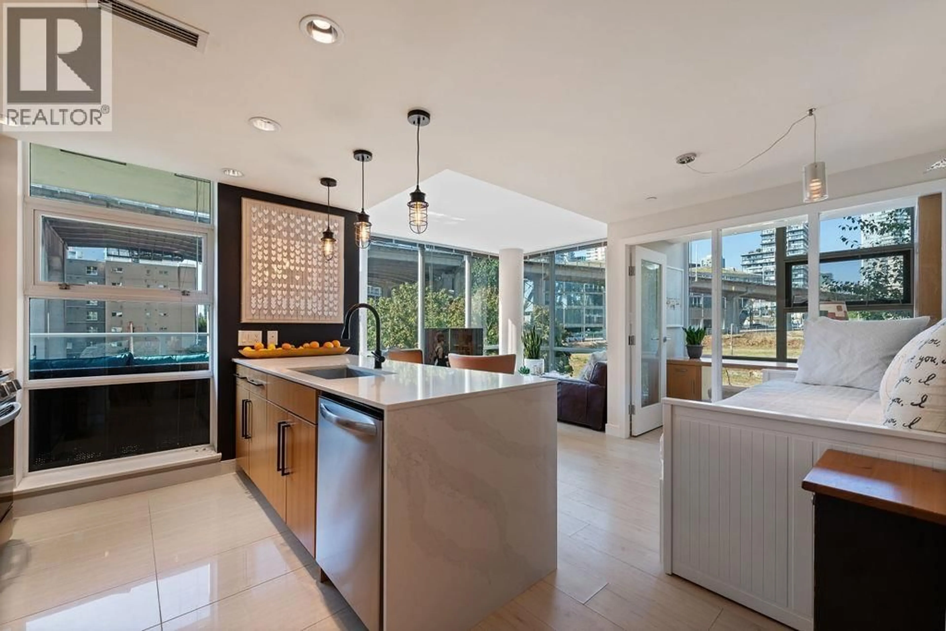 Contemporary kitchen, ceramic/tile floor for 305 - 638 BEACH CRESCENT, Vancouver British Columbia V6Z3H4