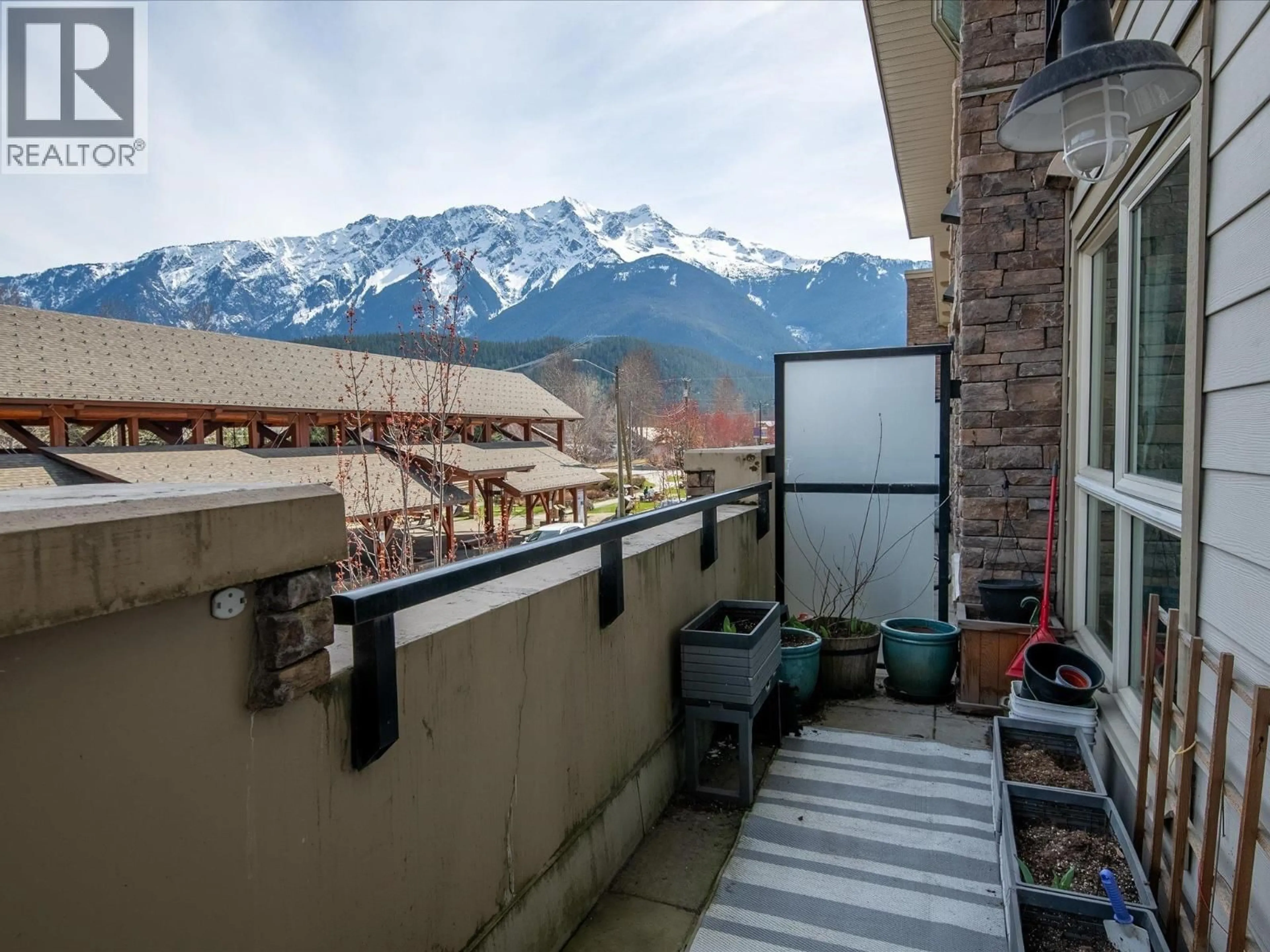 Balcony in the apartment, mountain view for 208 - 7445 FRONTIER STREET, Pemberton British Columbia V0N2L1