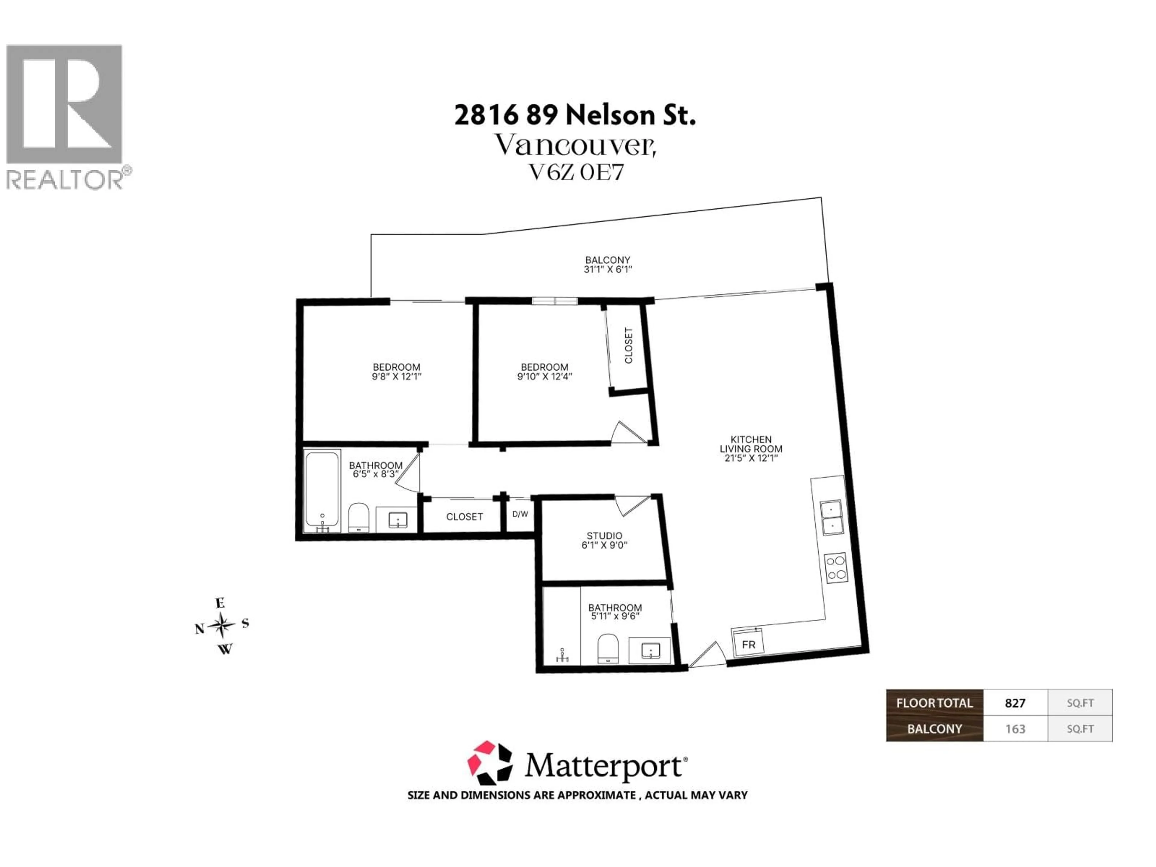 Floor plan for 2816 - 89 NELSON STREET, Vancouver British Columbia V6Z0E7