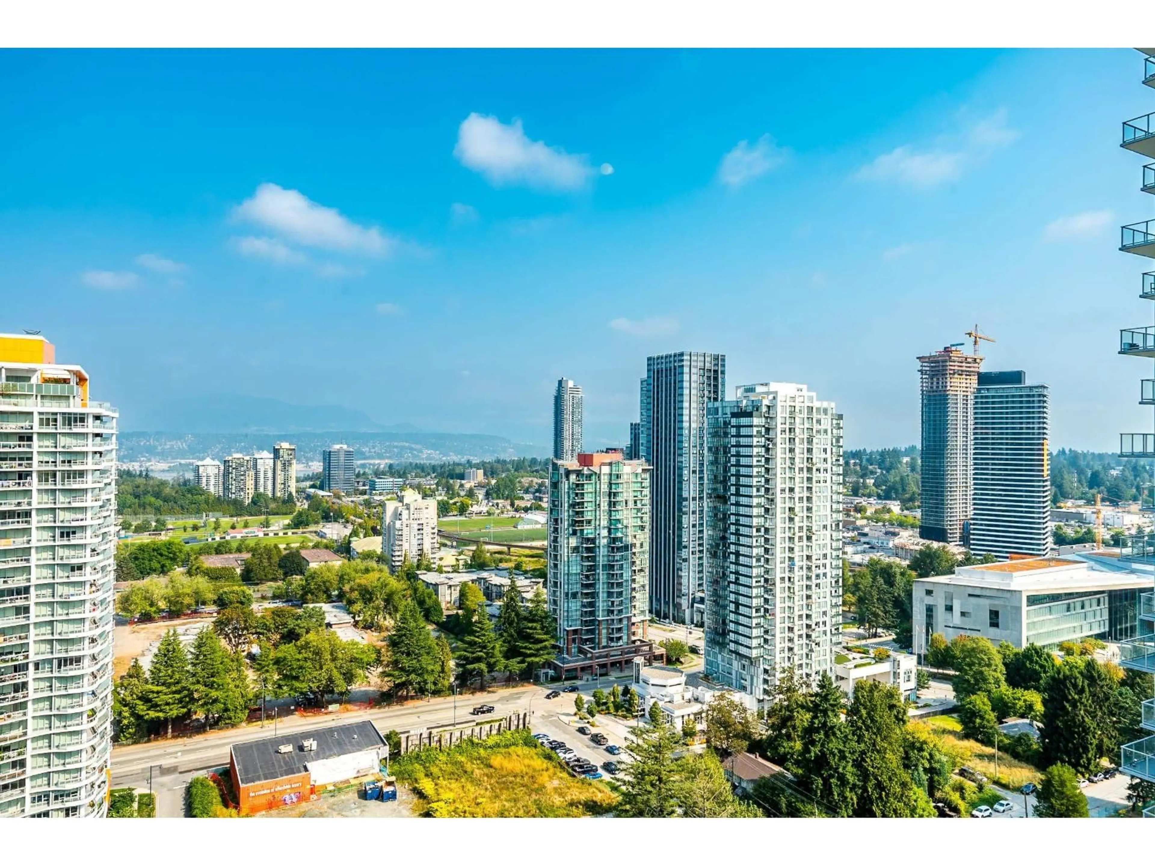 A pic from outside/outdoor area/front of a property/back of a property/a pic from drone, city buildings view from balcony for 2903 - 13325 102A, Surrey British Columbia V3T0J5