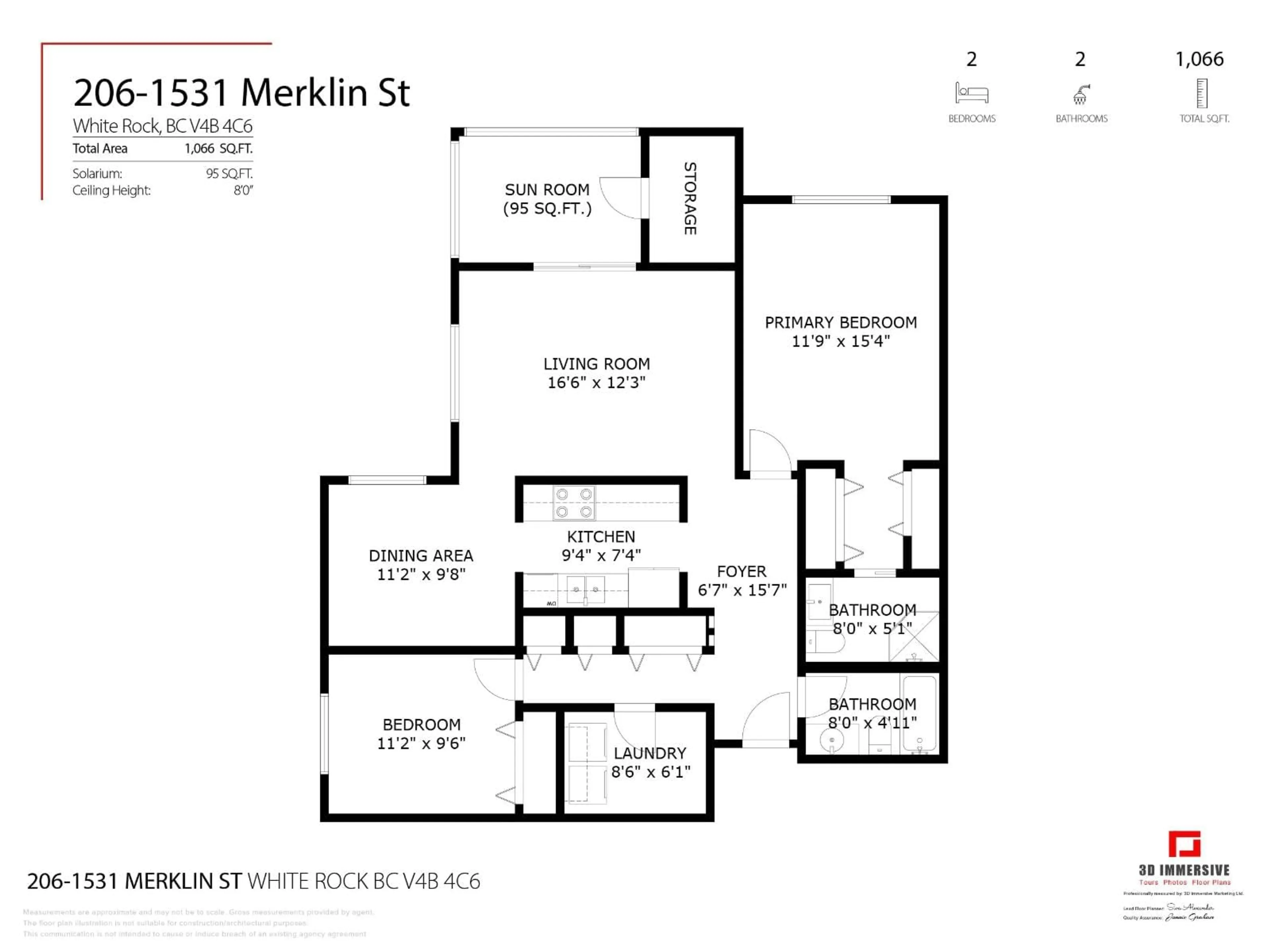 Floor plan for 206 - 1531 MERKLIN, White Rock British Columbia V4B4C6