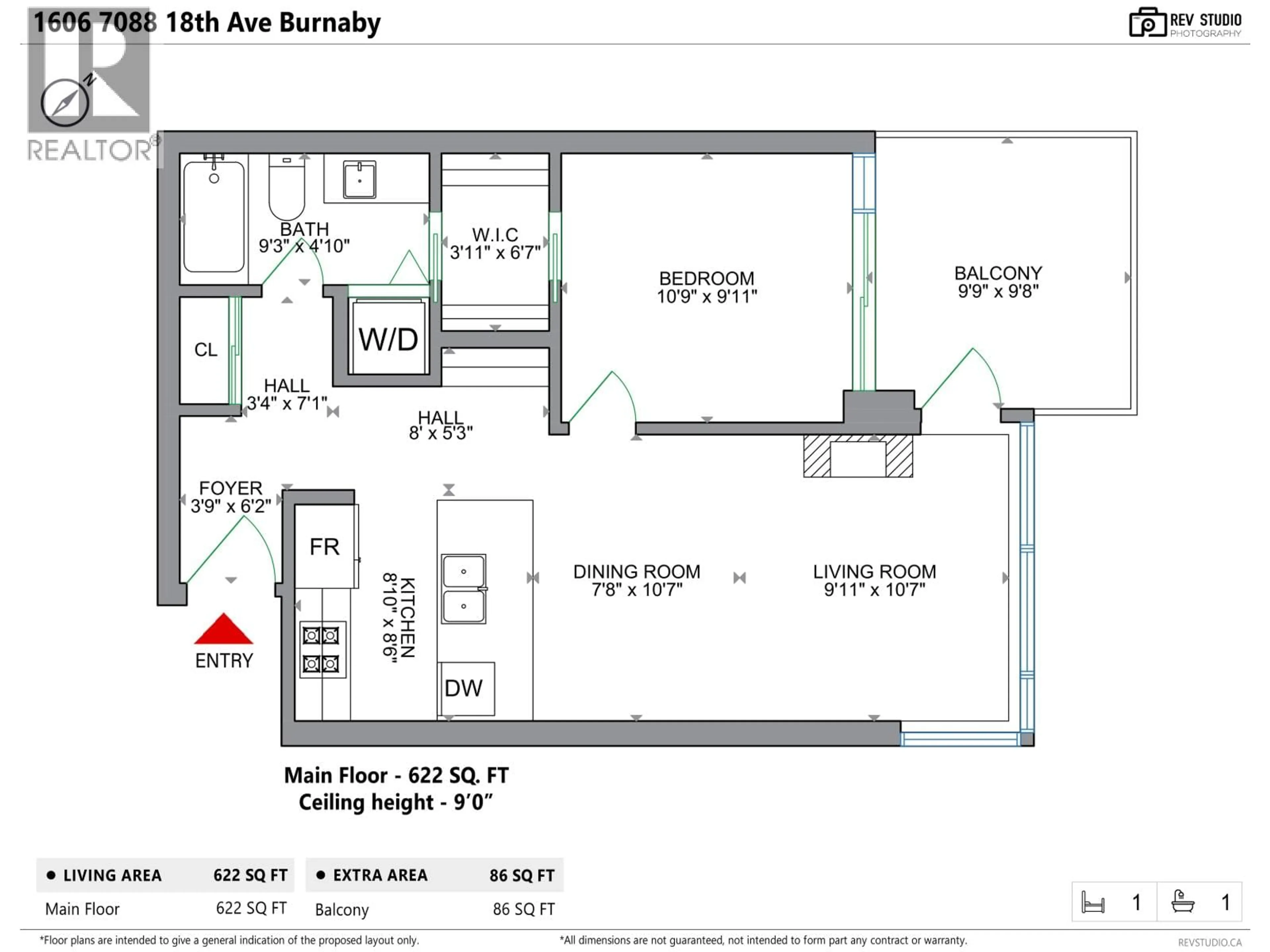 Floor plan for 1606 - 7088 18TH AVENUE, Burnaby British Columbia V3N0A2