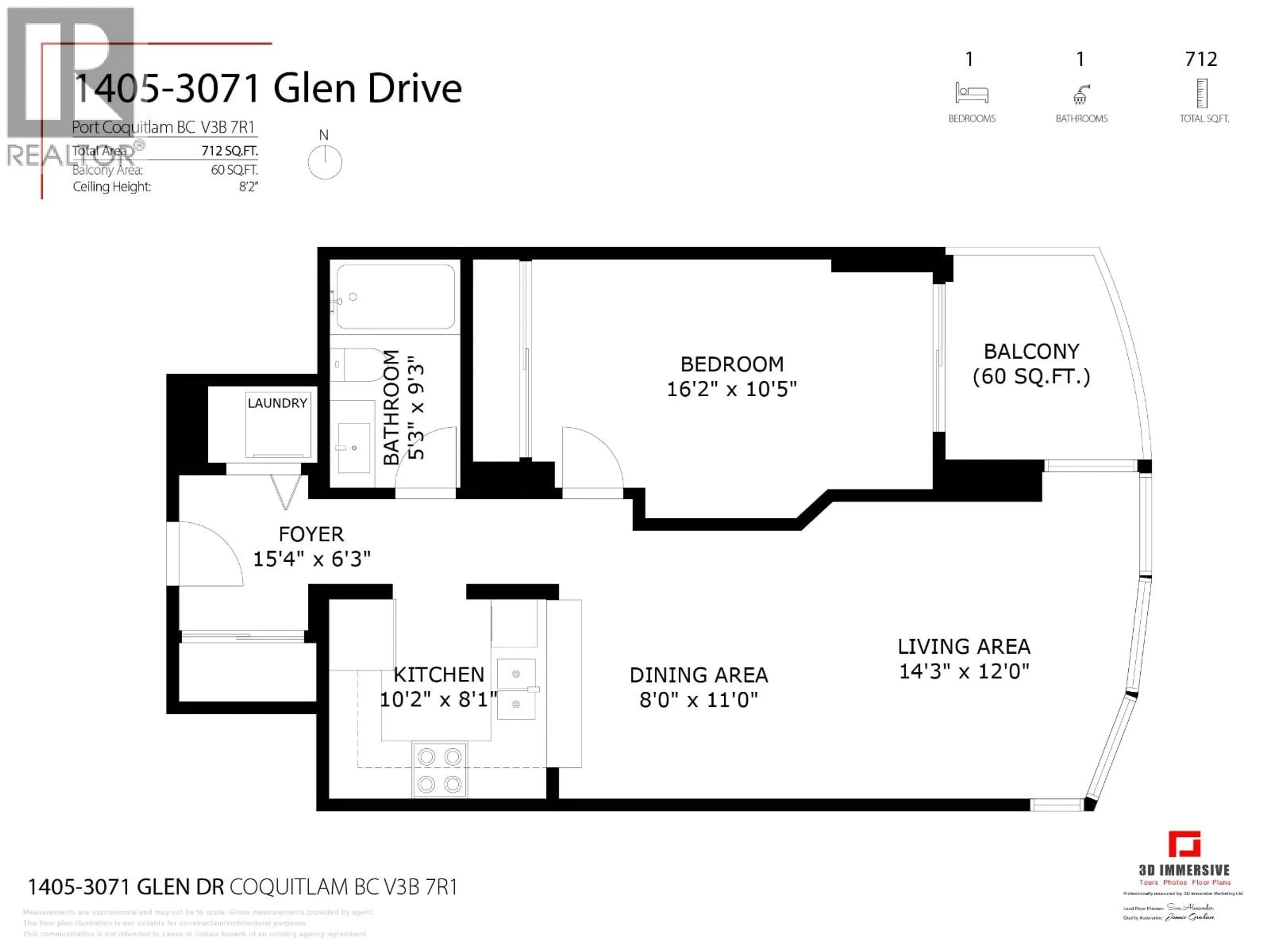 Floor plan for 1405 - 3071 GLEN DRIVE, Coquitlam British Columbia V3B7R1