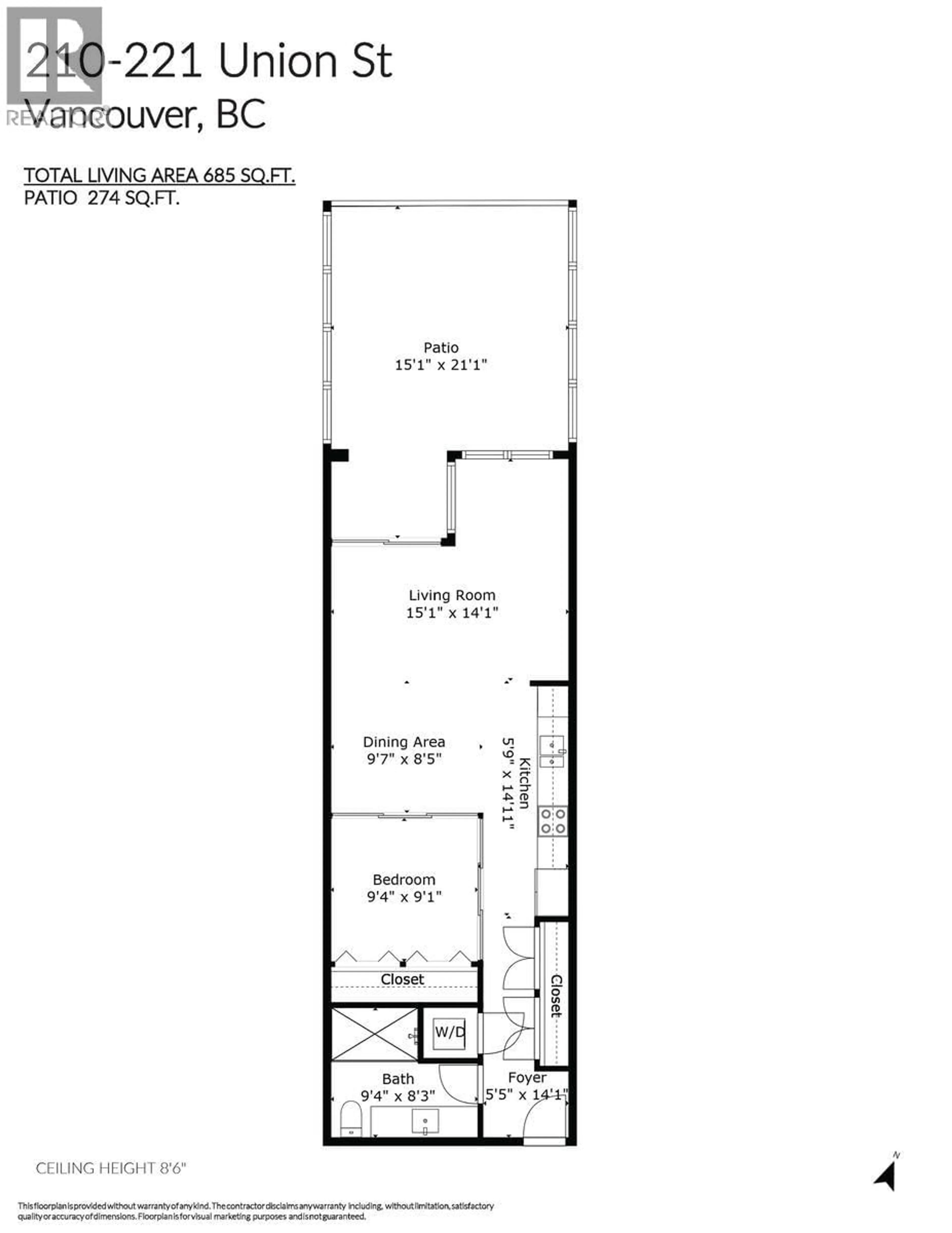 Floor plan for 210 - 221 UNION STREET, Vancouver British Columbia V6A0B4