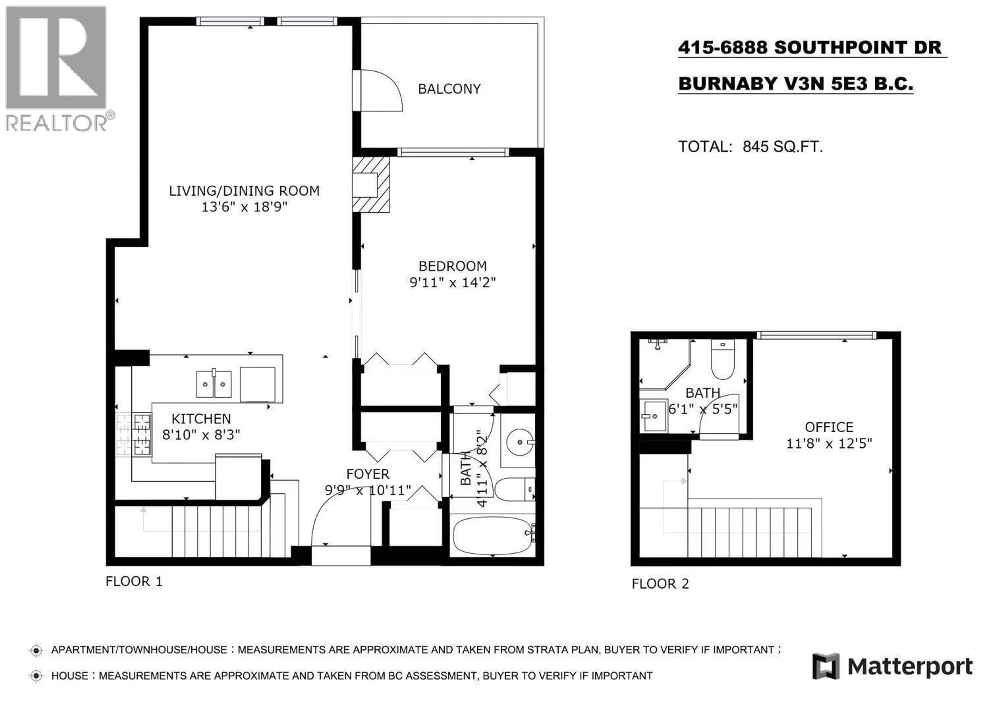 Floor plan for 415 - 6888 SOUTHPOINT DRIVE, Burnaby British Columbia V3N5E3