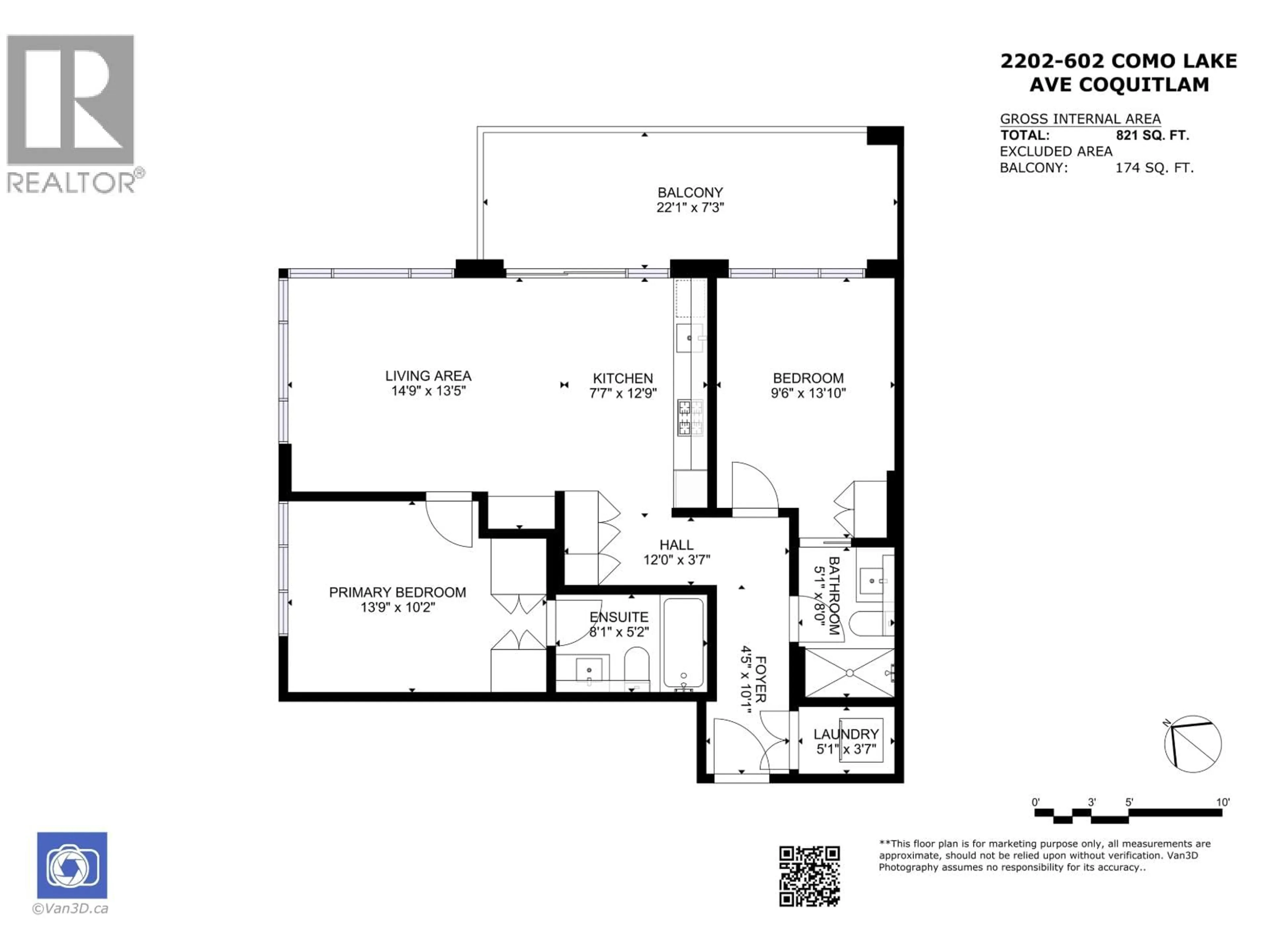 Floor plan for 2202 - 602 COMO LAKE AVENUE, Coquitlam British Columbia V3J0G2