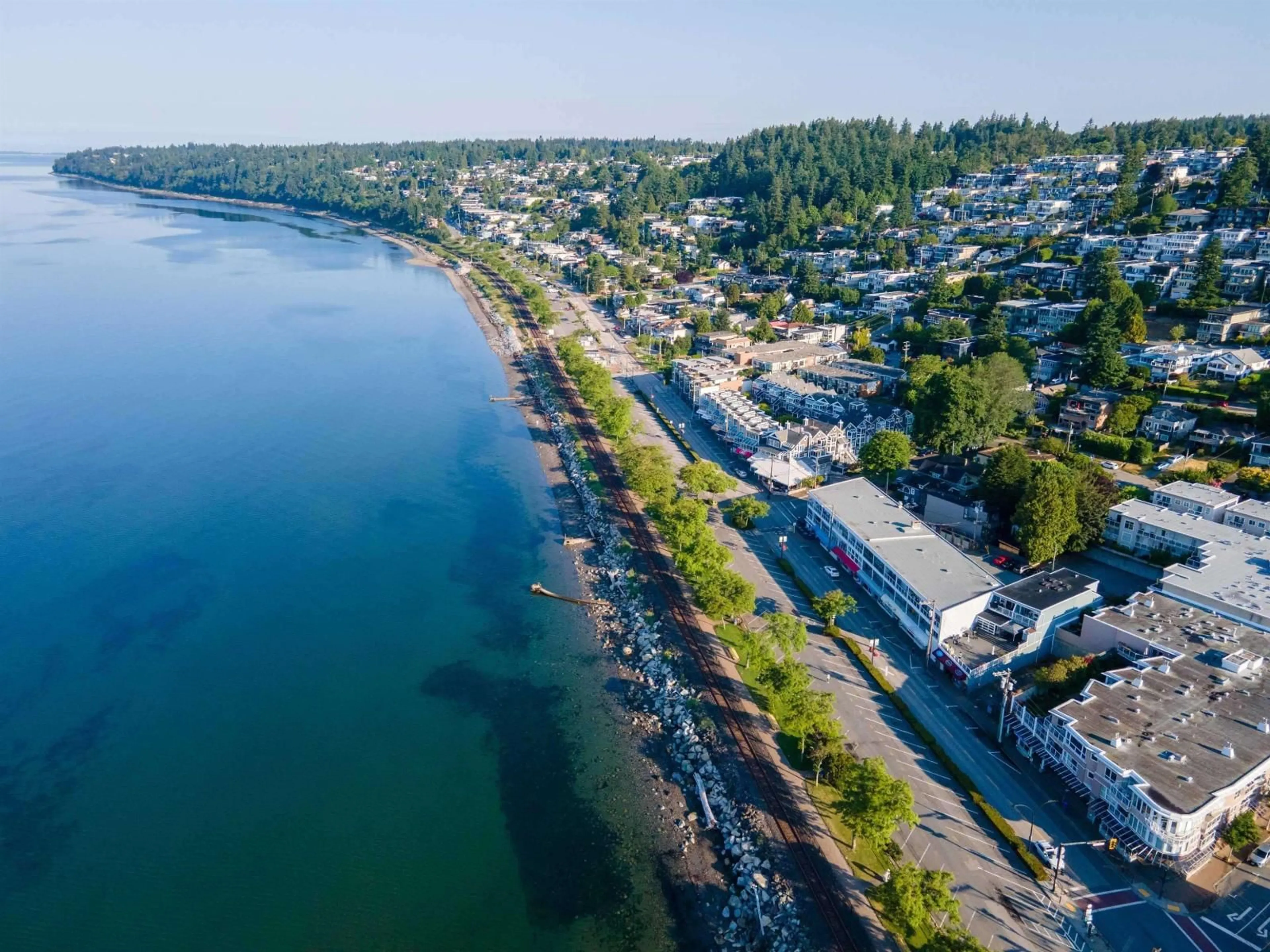 A pic from outside/outdoor area/front of a property/back of a property/a pic from drone, water/lake/river/ocean view for 110 - 14881 MARINE, White Rock British Columbia V4B1C2