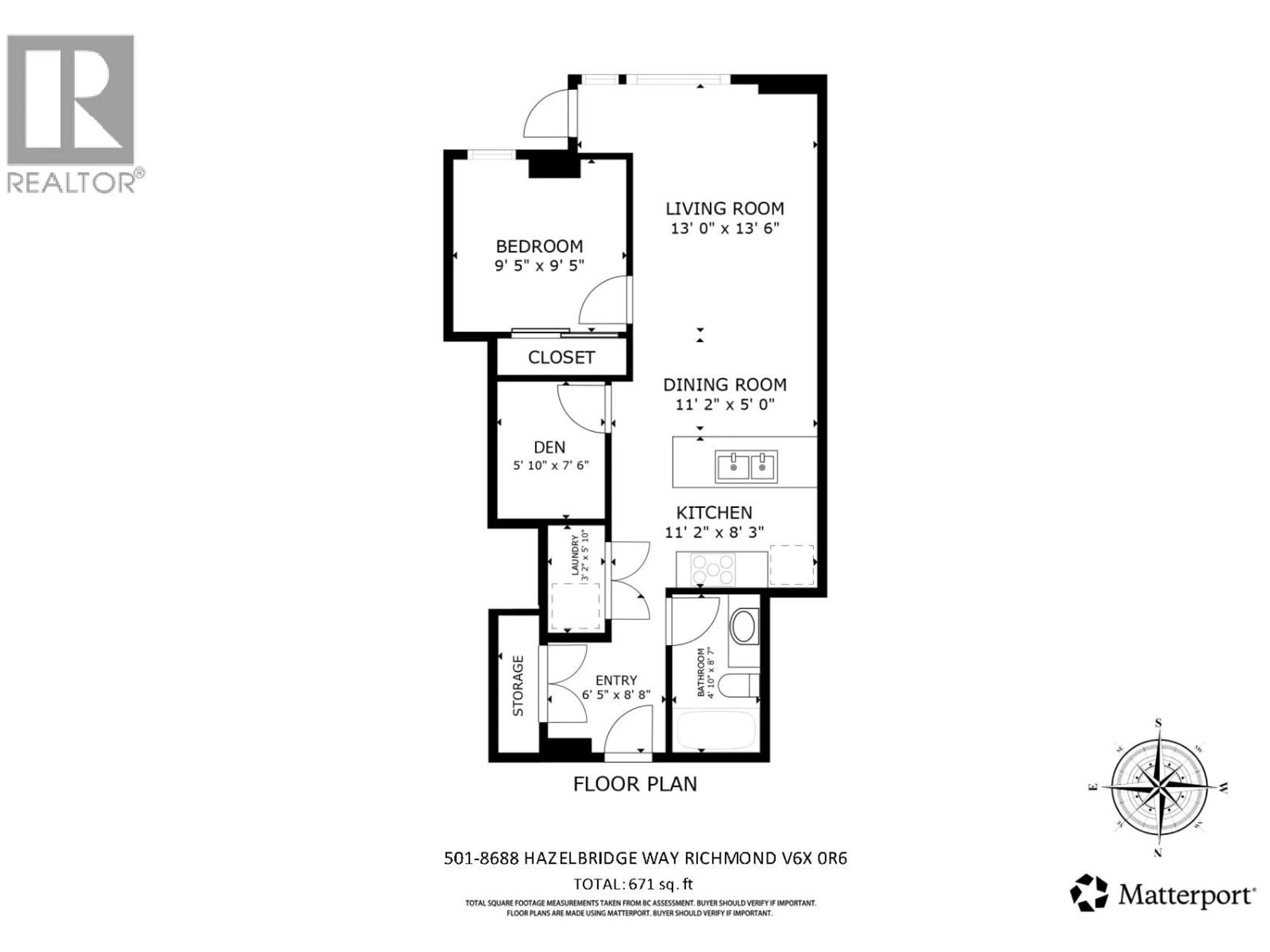Floor plan for 501 - 8688 HAZELBRIDGE WAY, Richmond British Columbia V6X0R6