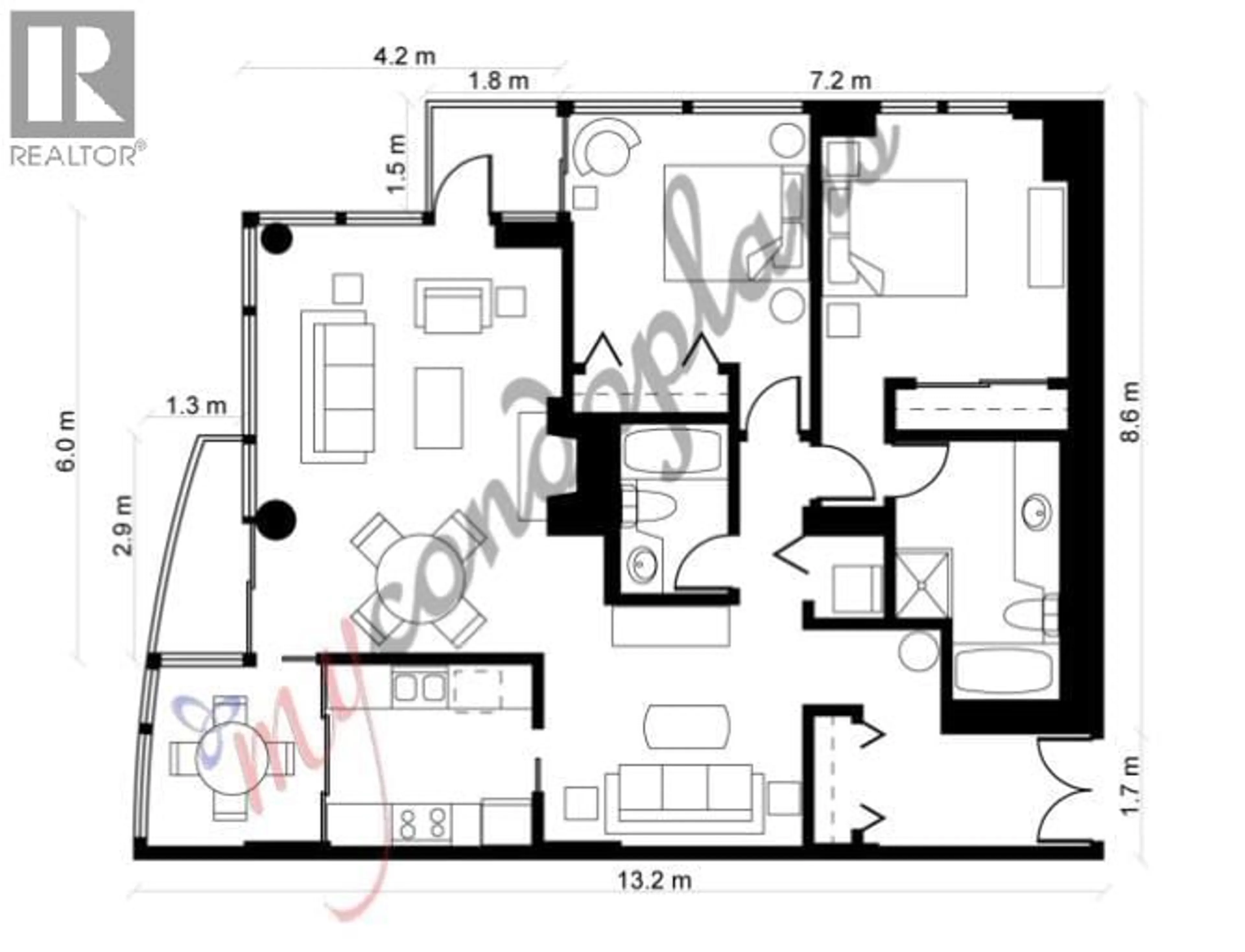 Floor plan for 805 - 1500 HORNBY STREET, Vancouver British Columbia V6Z2R1