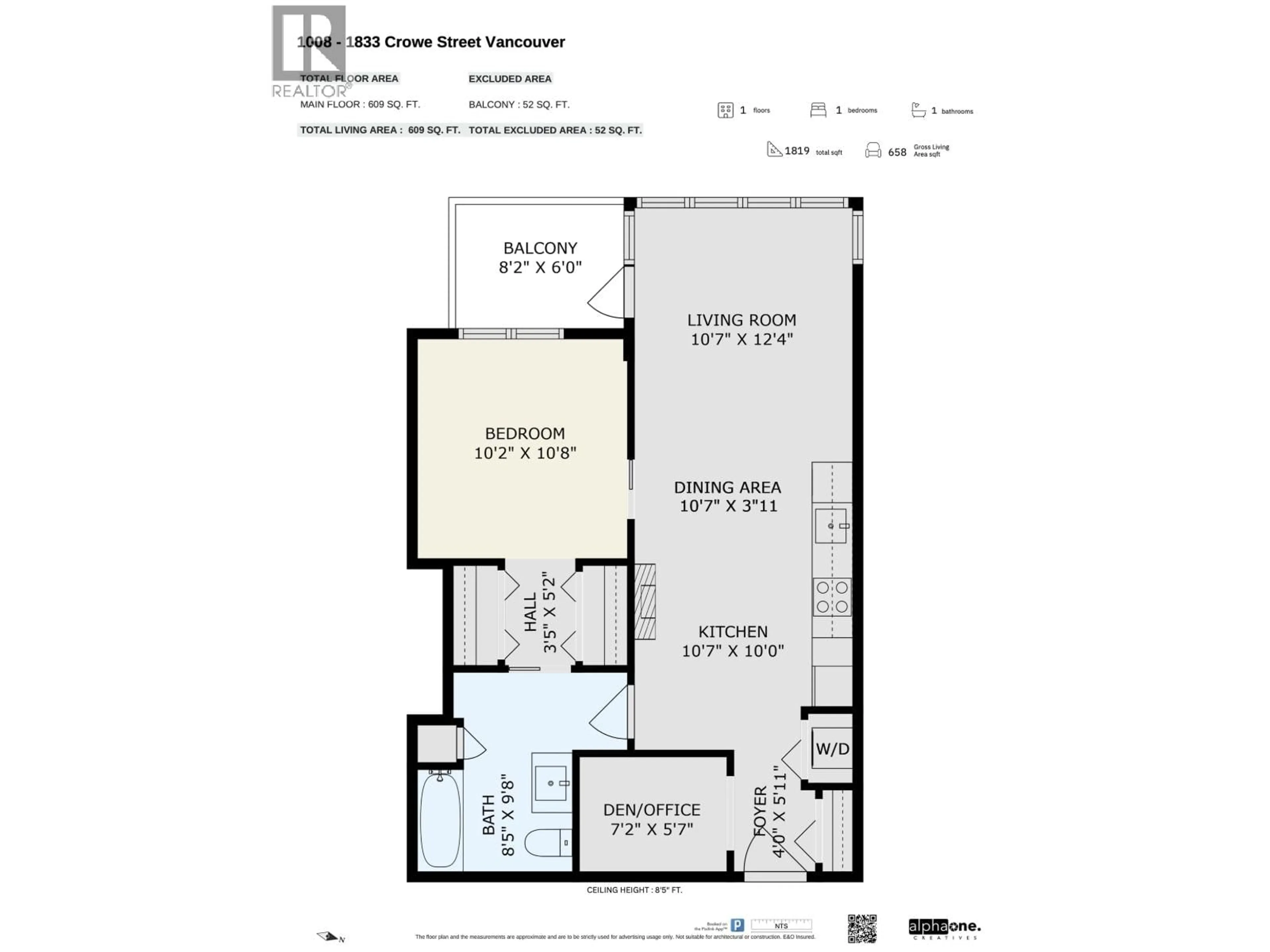 Floor plan for 1008 - 1833 CROWE STREET, Vancouver British Columbia V5Y0A2