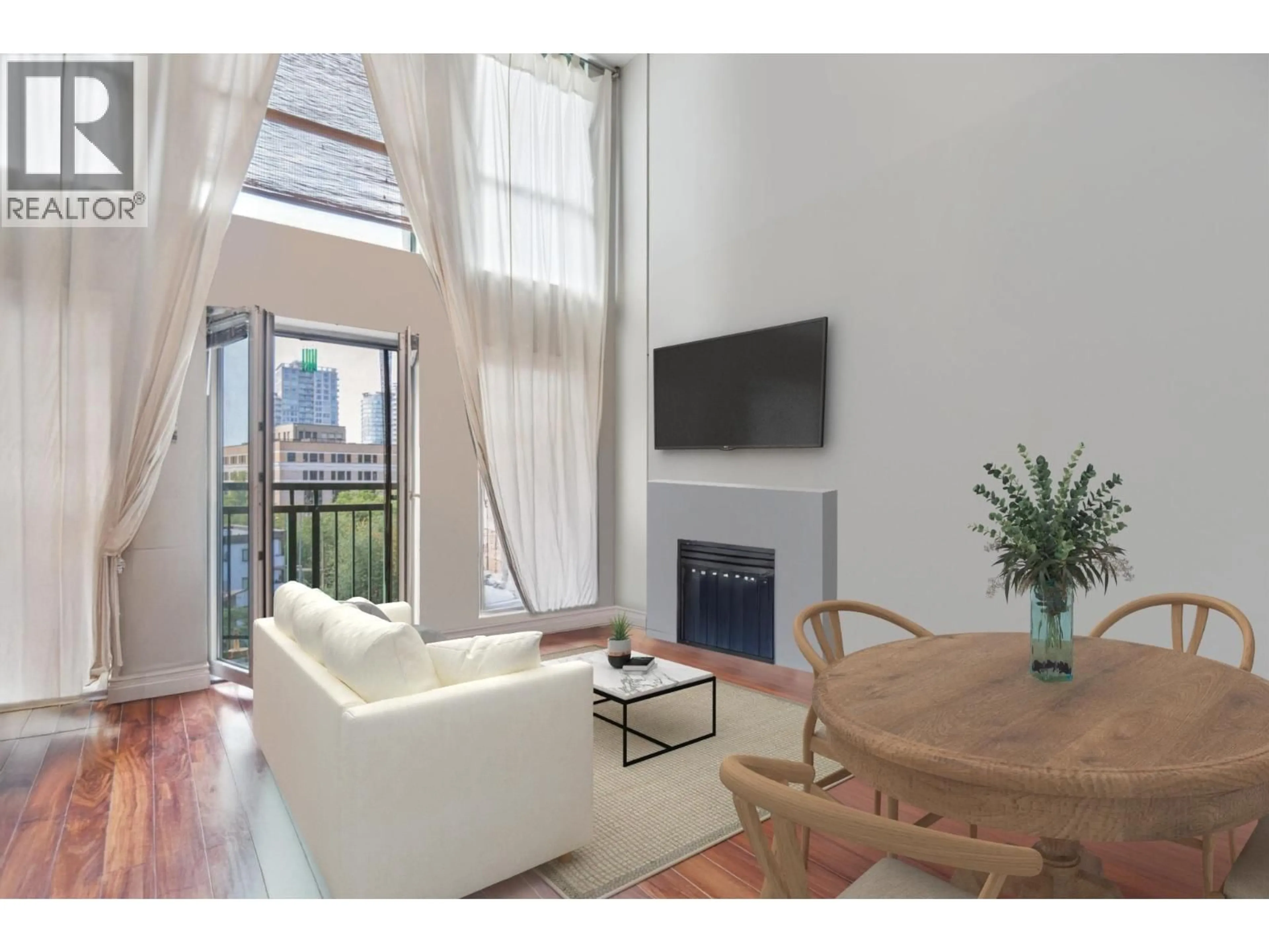 Living room with furniture, wood/laminate floor for 508 - 1 CORDOVA STREET, Vancouver British Columbia V6A4H3