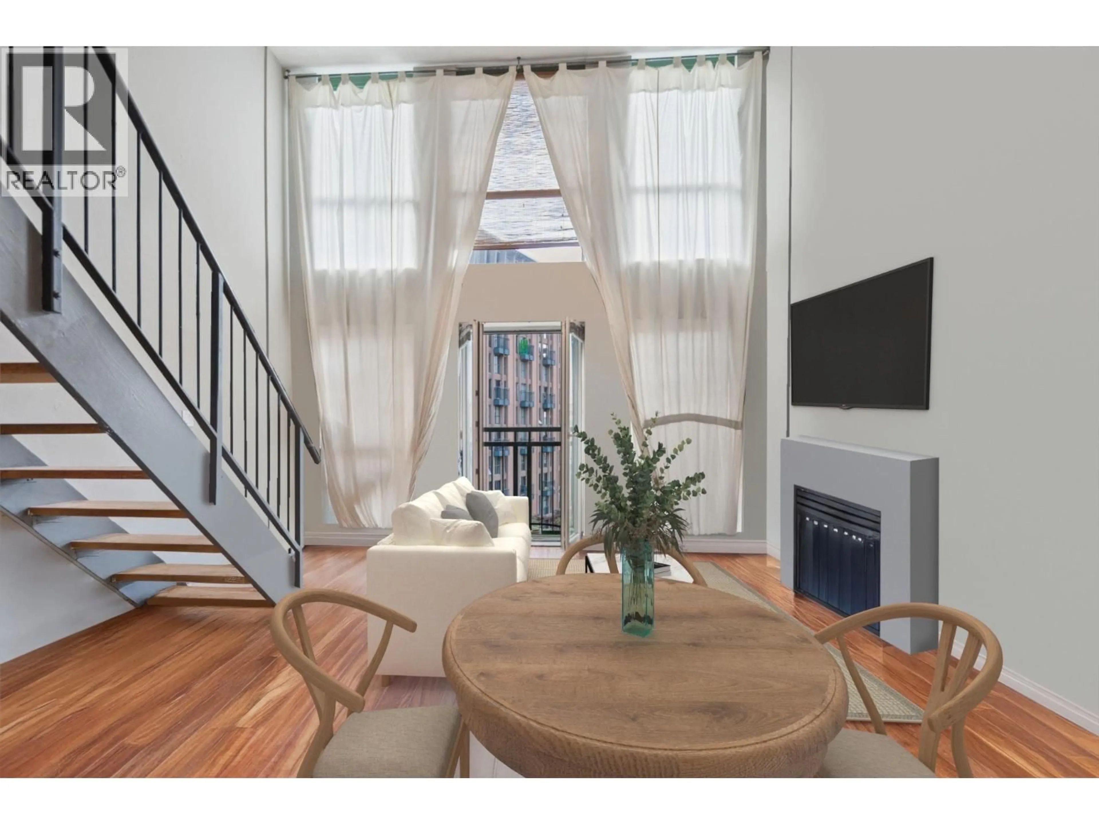 Living room with furniture, wood/laminate floor for 508 - 1 CORDOVA STREET, Vancouver British Columbia V6A4H3