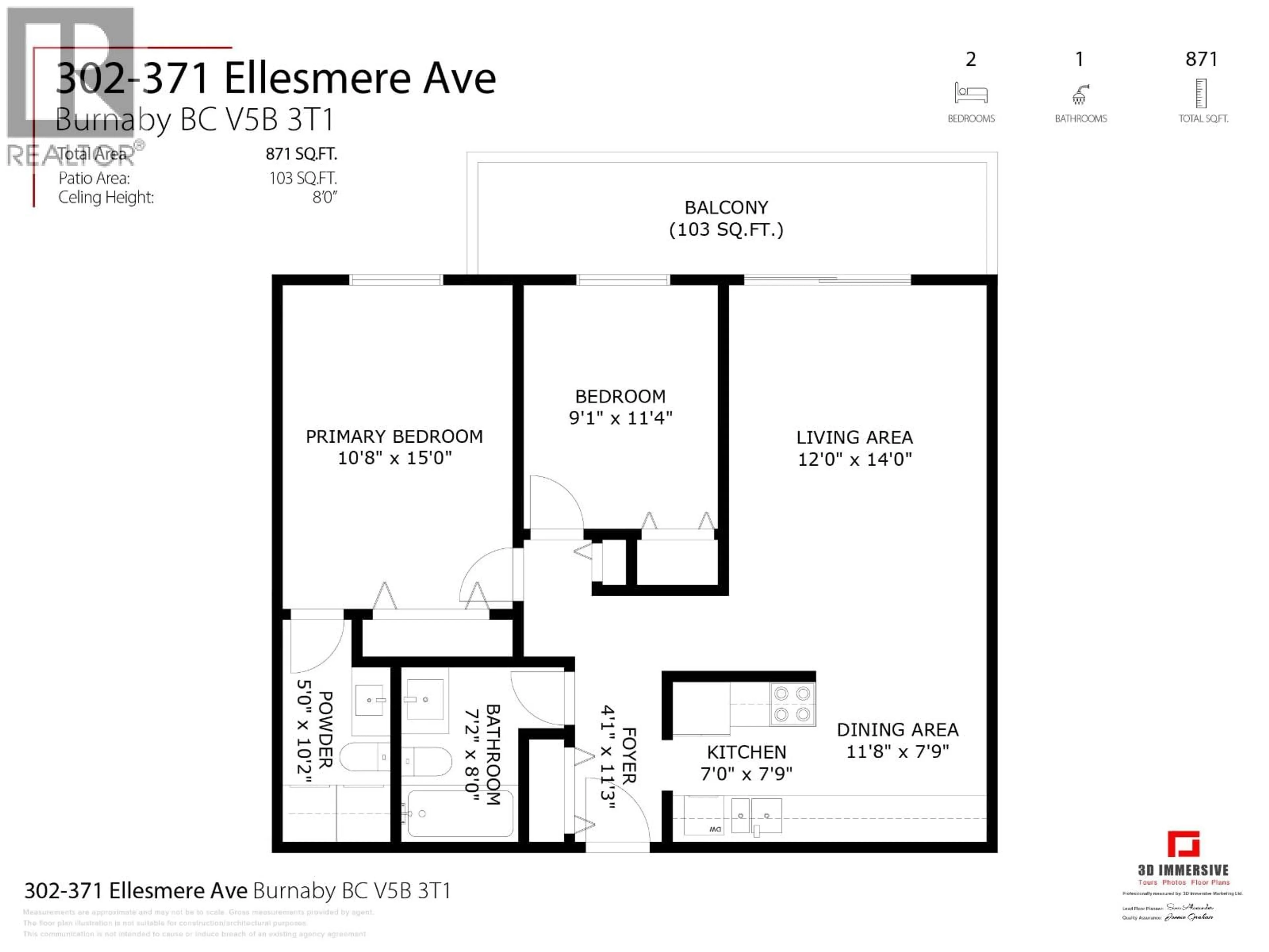 Floor plan for 302 - 371 ELLESMERE AVENUE, Burnaby British Columbia V5B3T1
