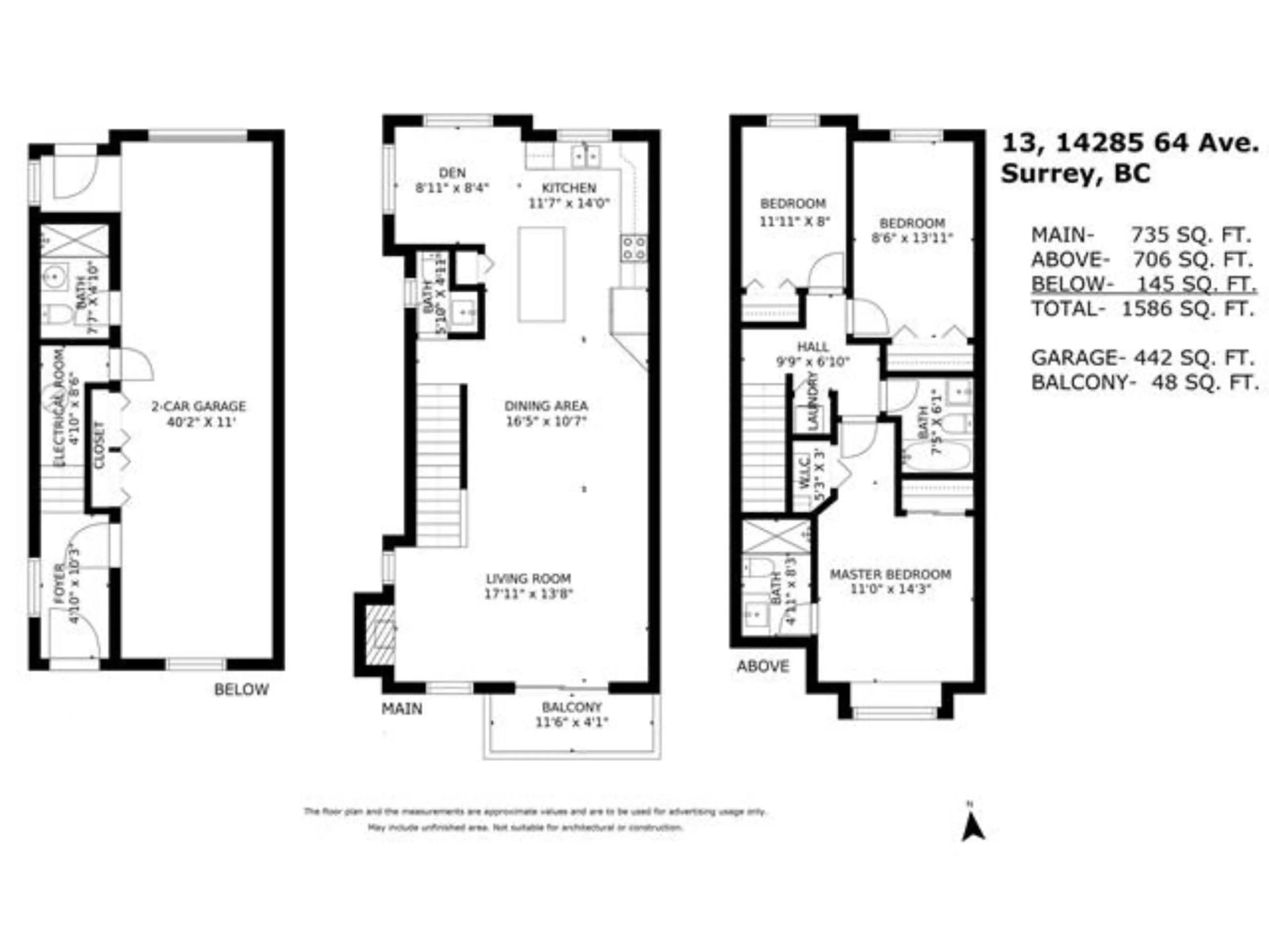 Floor plan for 13 - 14285 64, Surrey British Columbia V3W1Z2