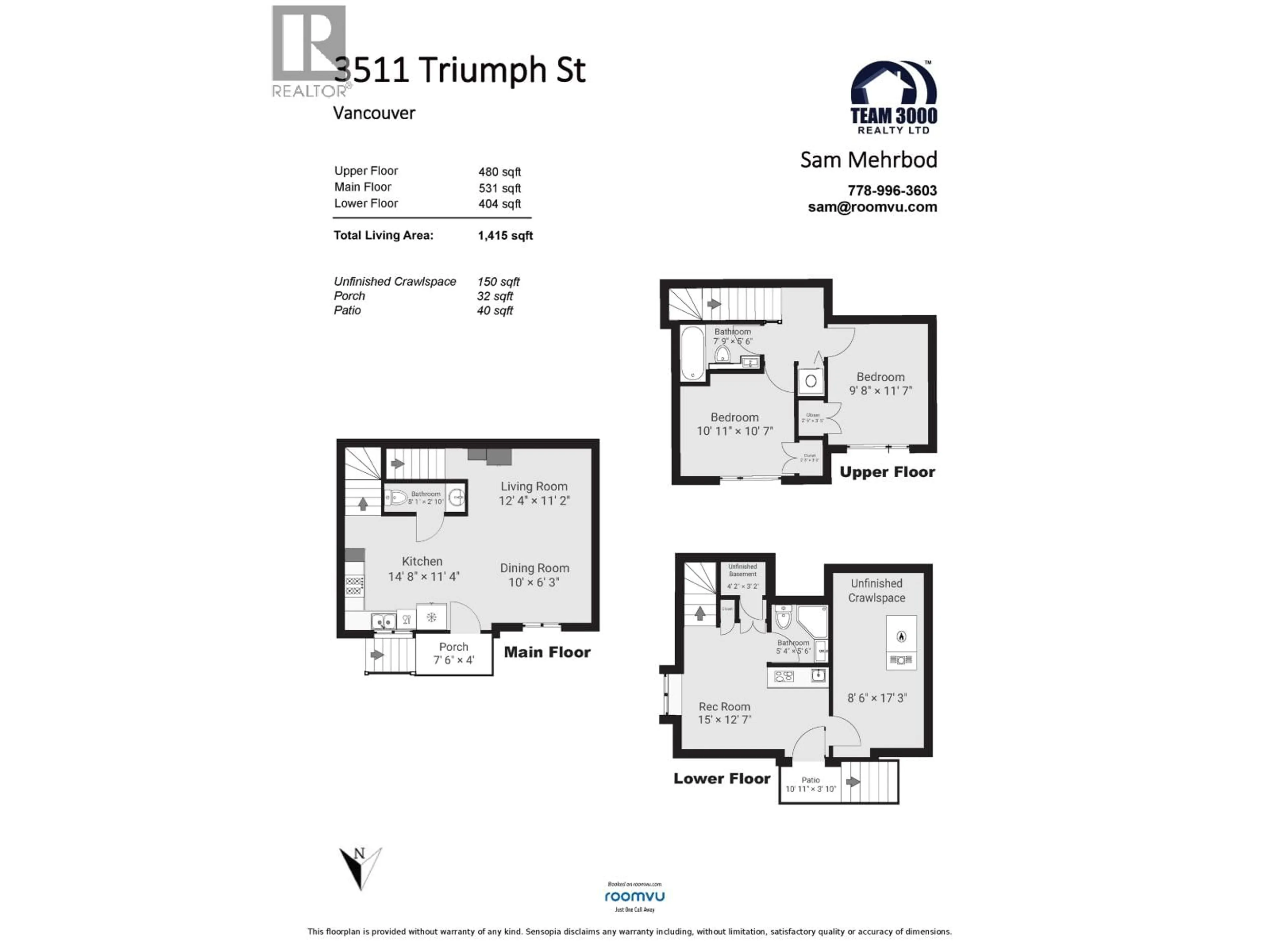 Floor plan for 3511 TRIUMPH STREET, Vancouver British Columbia V5K1V2