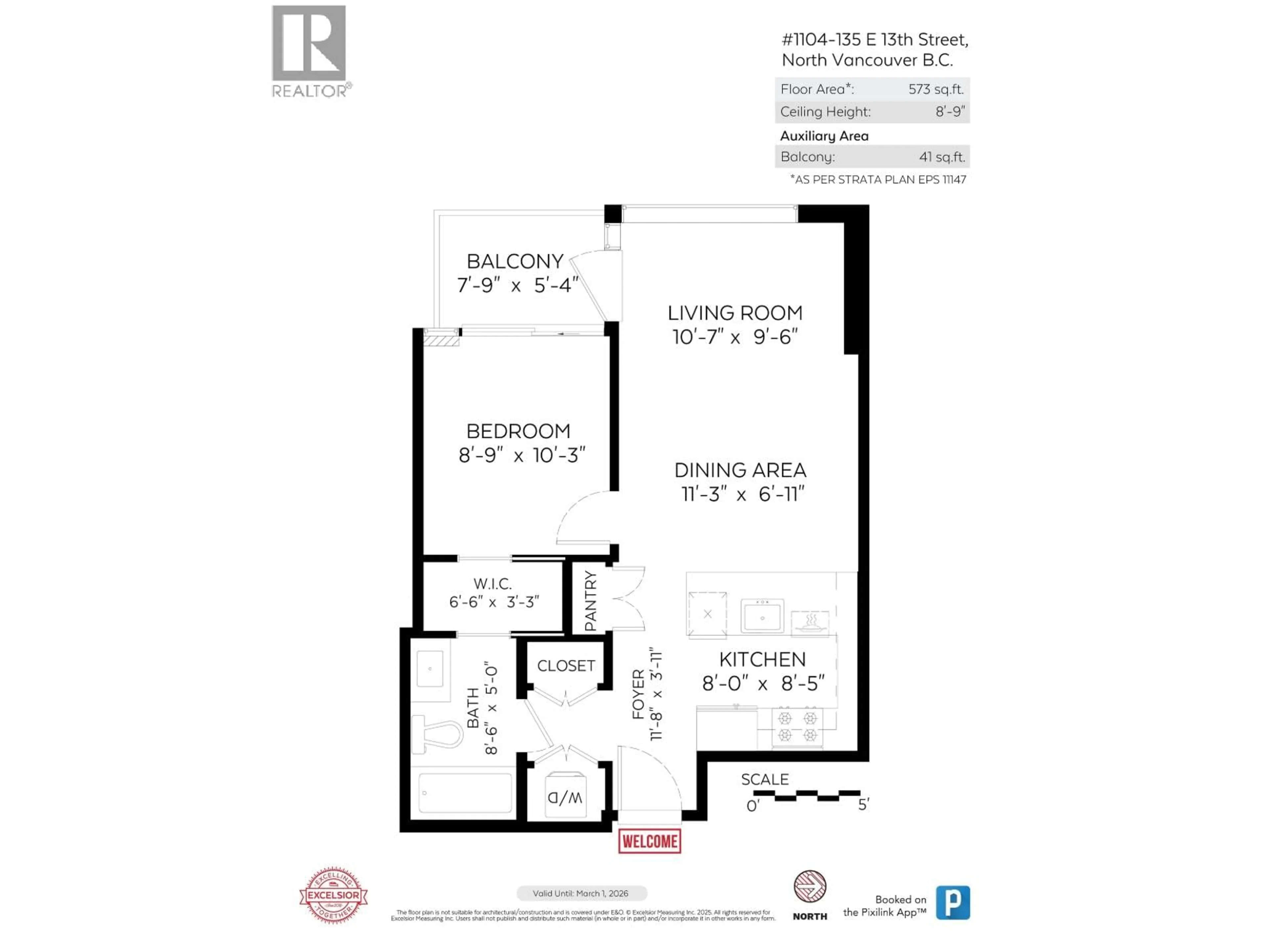 Floor plan for 1104 - 135 13TH STREET, North Vancouver British Columbia V7L0J8