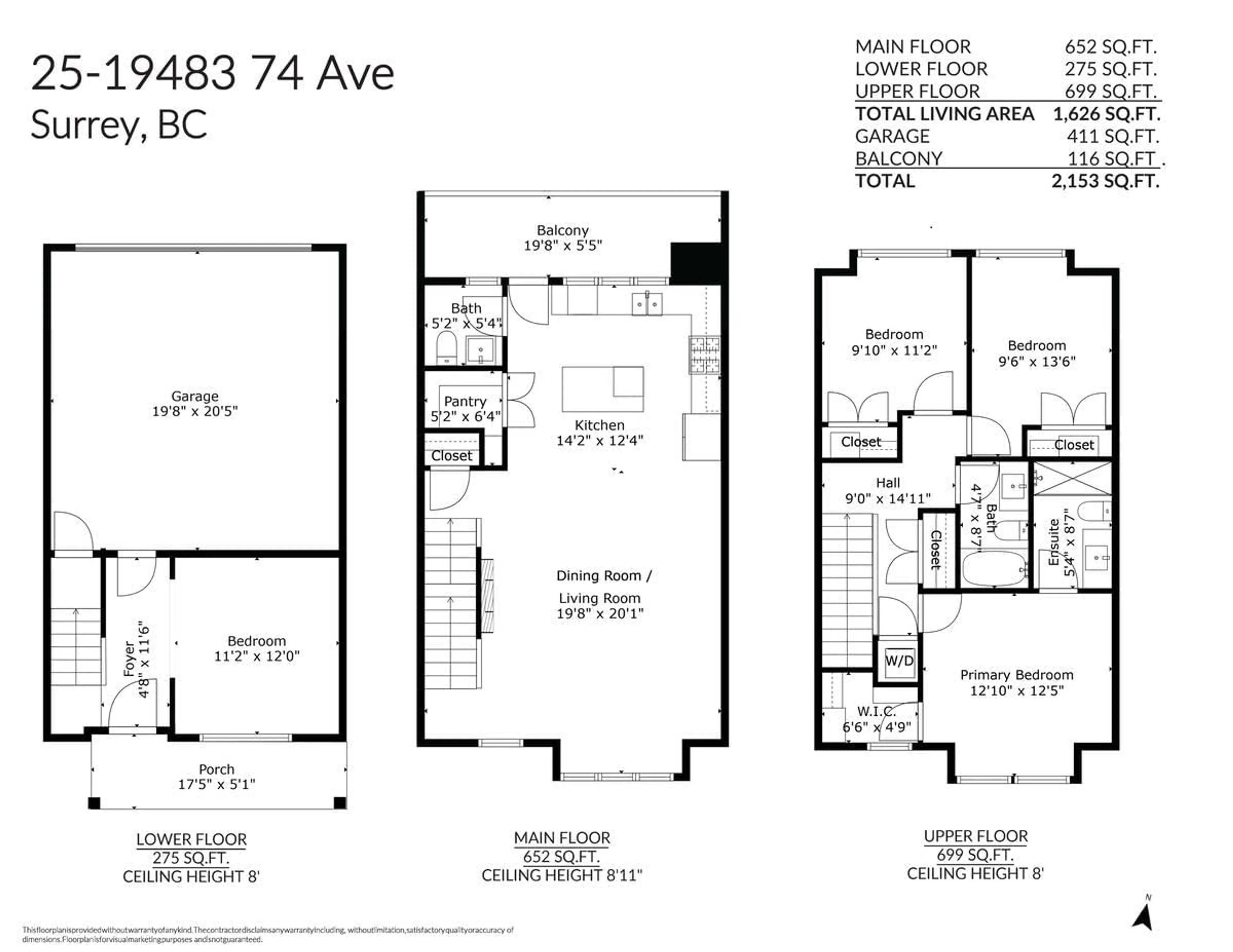 Floor plan for 25 - 19483 74, Surrey British Columbia V4N6V7