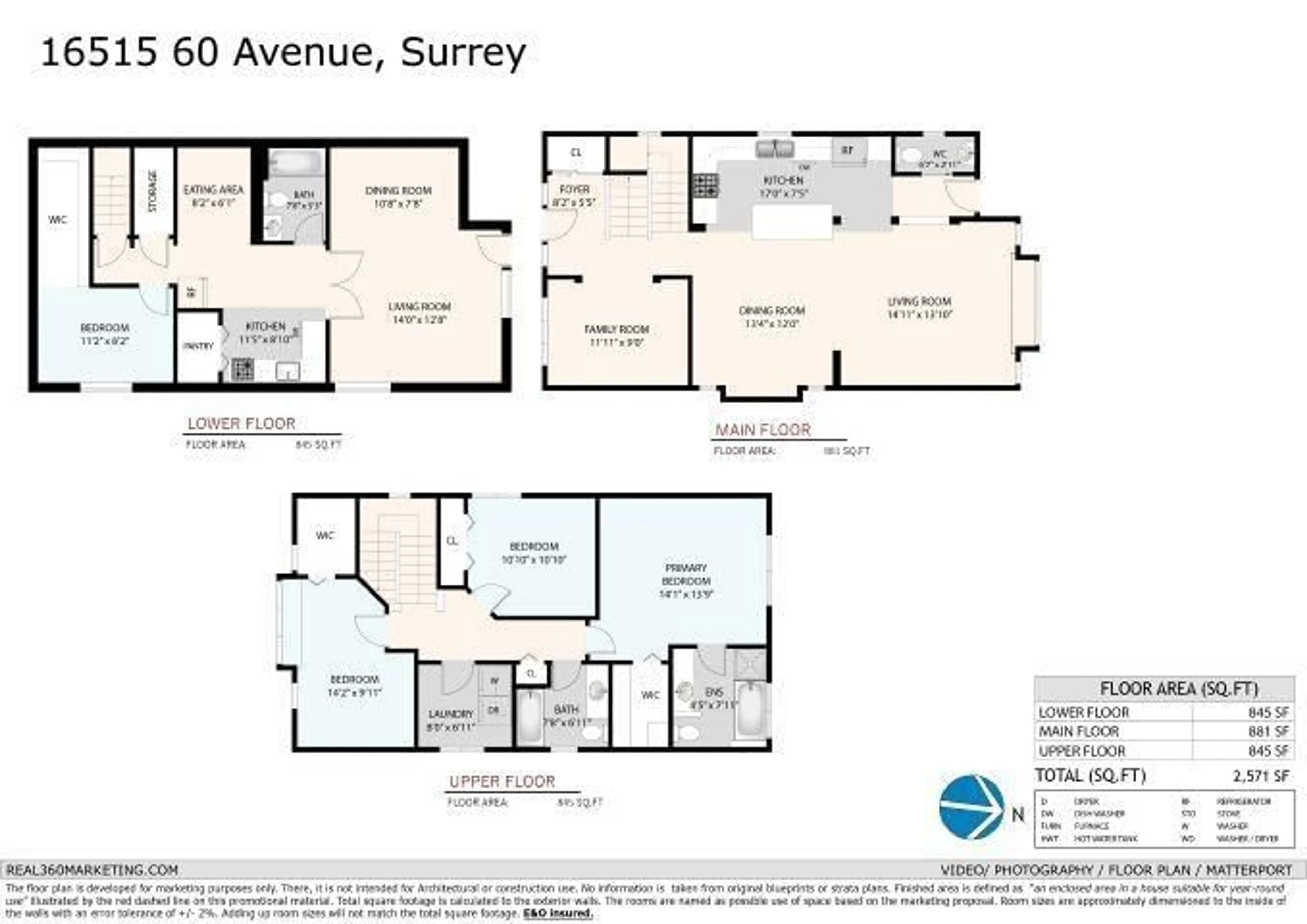Floor plan for 16515 60, Surrey British Columbia V3S1S7