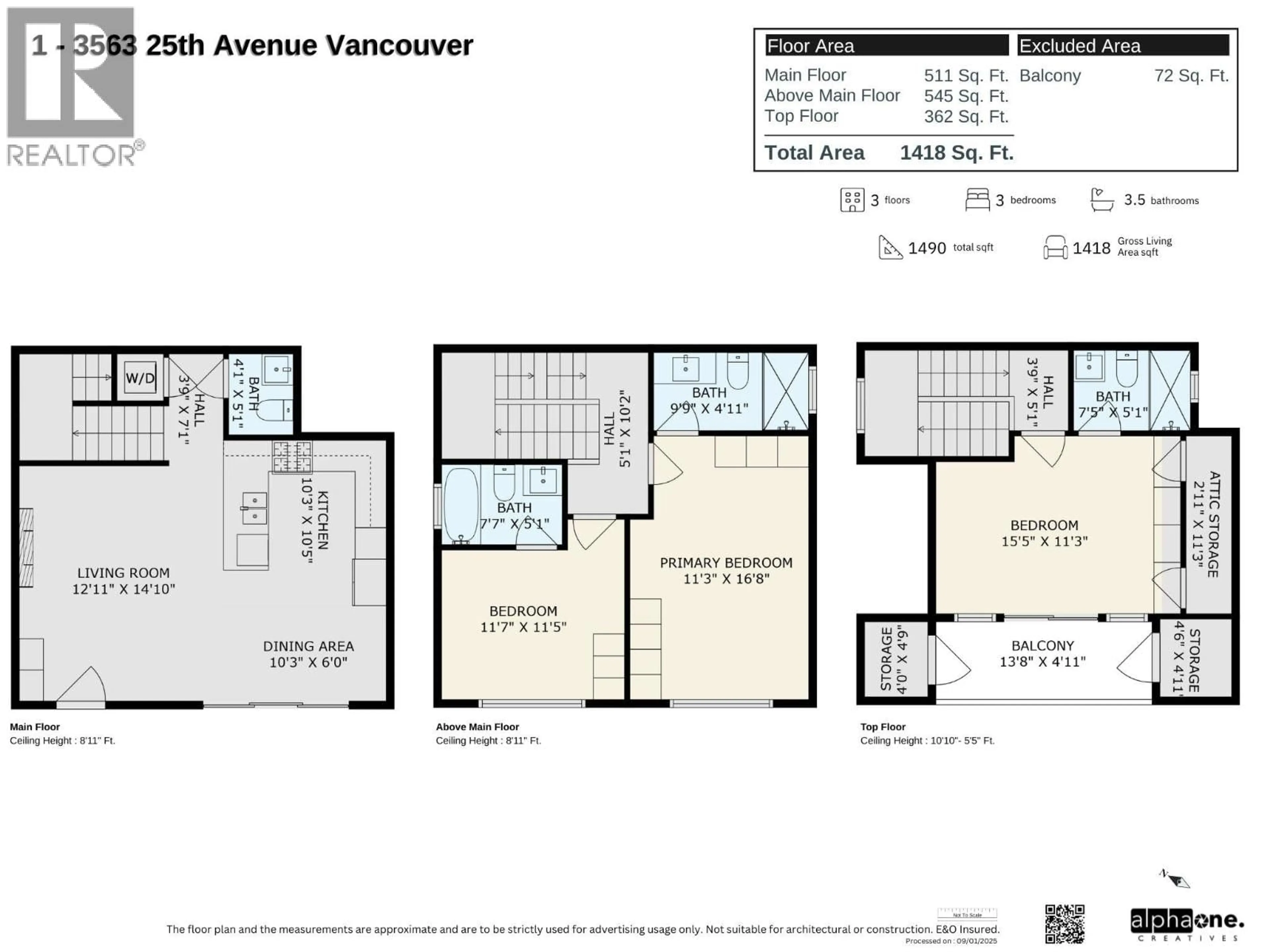 Floor plan for 1 - 3563 25TH AVENUE, Vancouver British Columbia V5R1K3