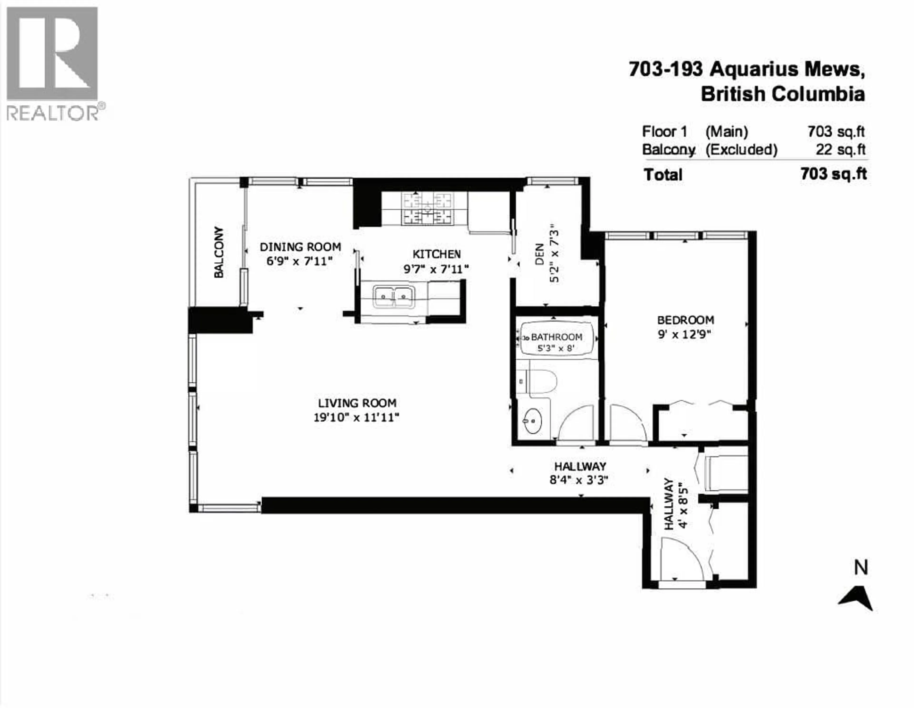 Floor plan for 703 - 193 AQUARIUS MEWS, Vancouver British Columbia V6Z2Z2