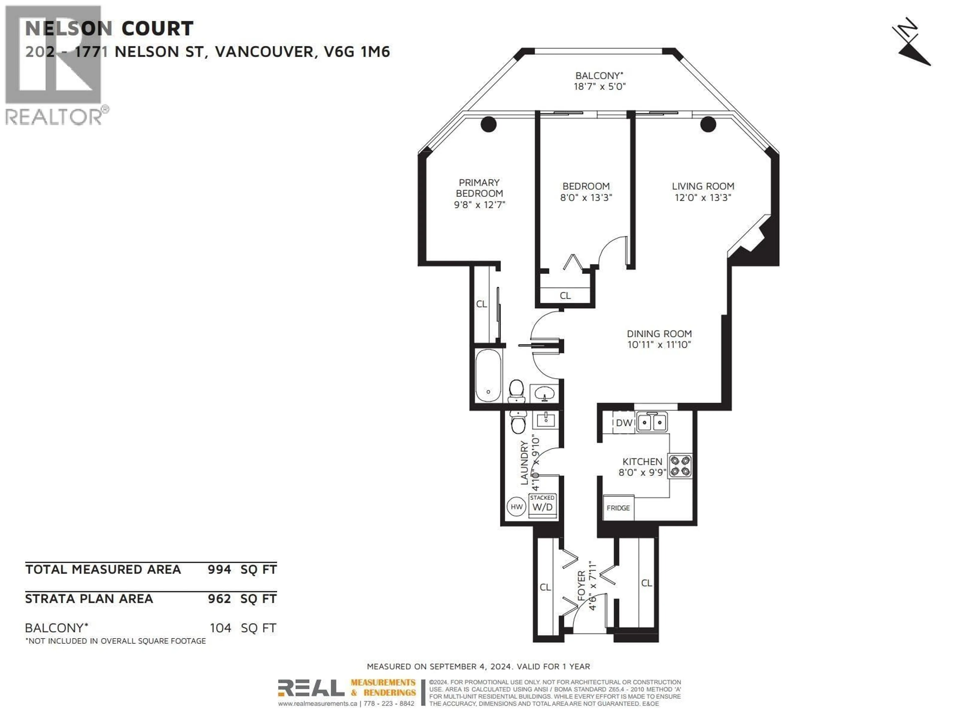 Floor plan for 202 - 1771 NELSON STREET, Vancouver British Columbia V6G1M6